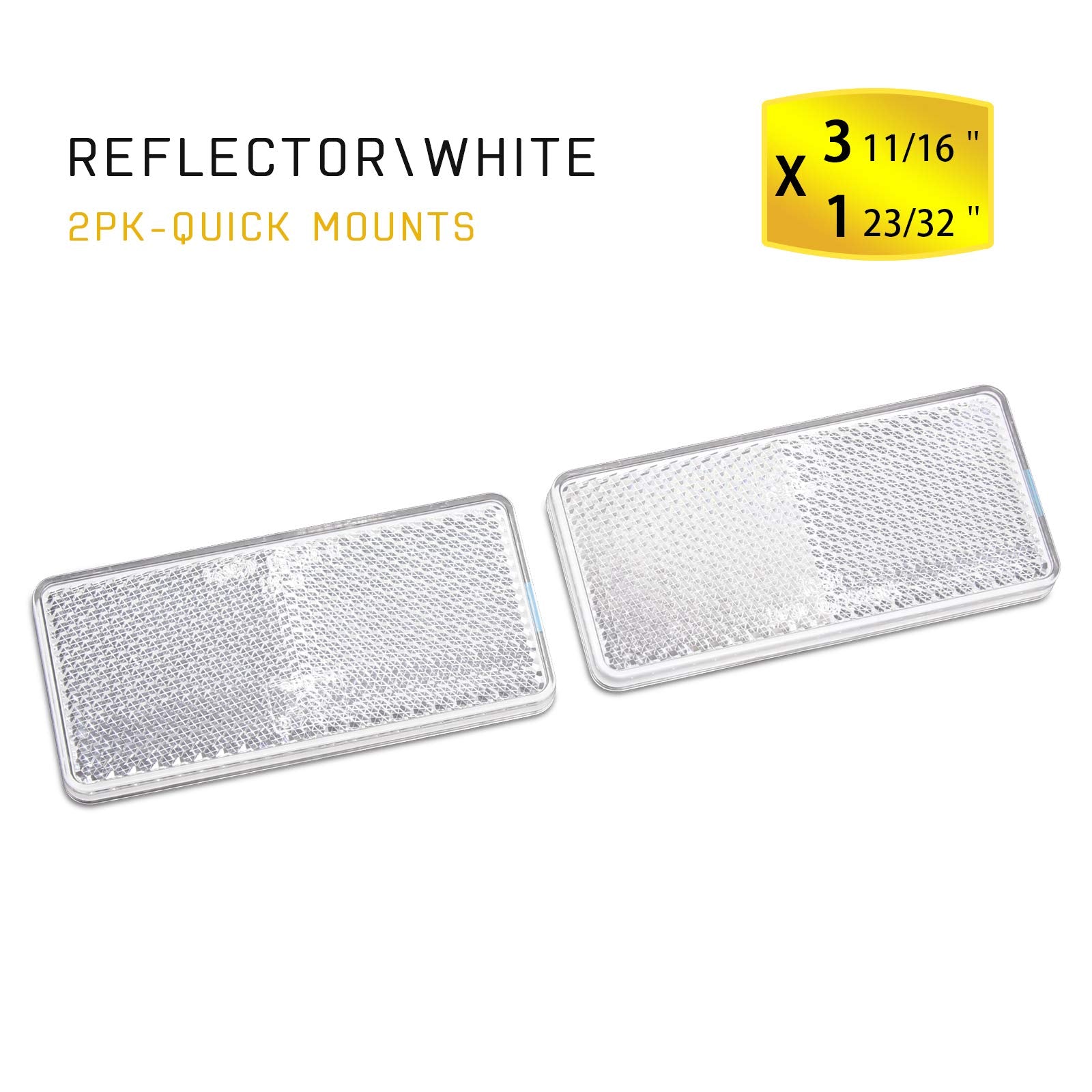 2Pcs Plastic Rectangular Stick-on Reflector Sticker (White, 94 * 44mm)
