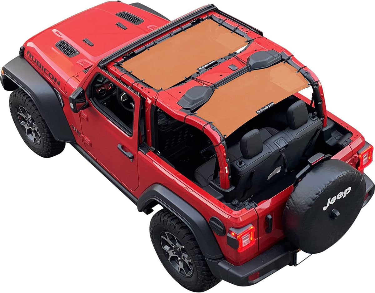 Shadeidea Jl Sun Shade For Jeep Wrangler 2 Door Top Sunshade (2018-2023), Front & Rear - Orange Mesh Screen Wrangler Cover, Uv B