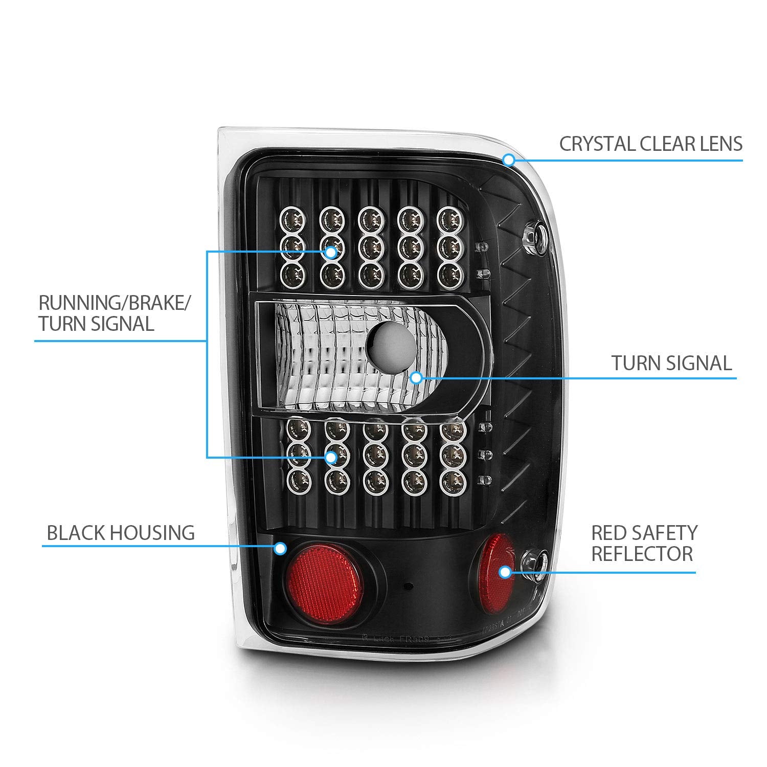 Amerilite Black Led Replacement Brake Tail Lights For 2001-2011 Ford Ranger - Passenger And Driver Side