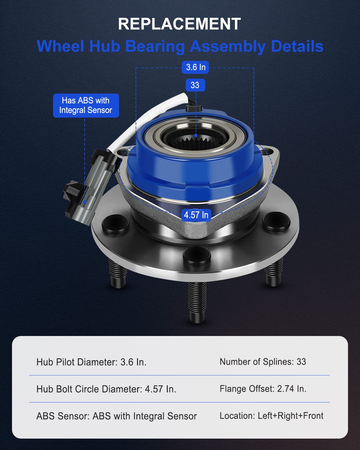 ECCPP Wheel Hub and Bearing Assembly Front 513179 fit Replacement for Chevy Impala Venture Monte Carlo Cadillac Seville Oldsmobi