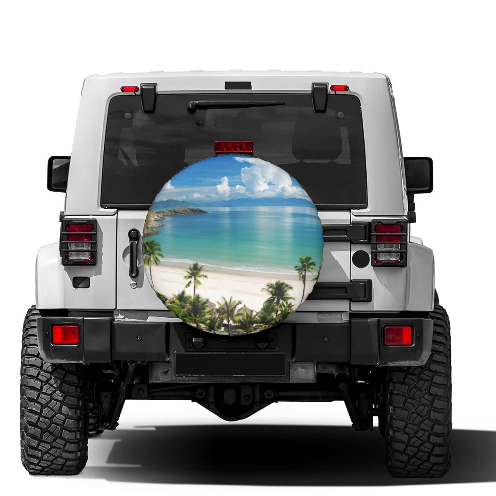 Dujiea Beach Scene Spare Tire Cover, Universal Wheel Tire Cover Dust-Proof Tire Protectors for Trailer Rv Van SUV Truck Camper a