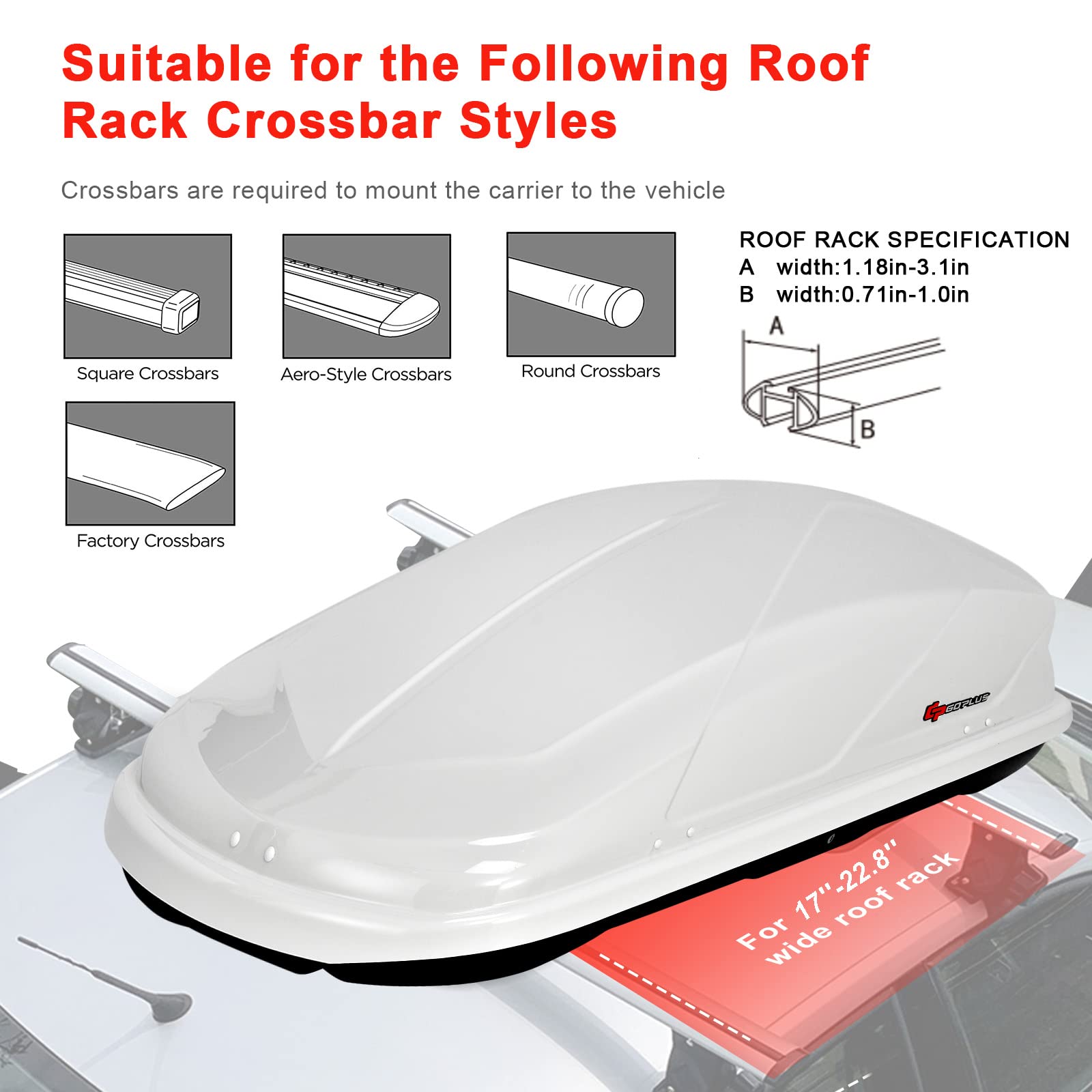 Goplus Rooftop Cargo Carrier Hard Shell, 14 Cubic Feet Waterproof Car Roof Cargo Carrier w/Dual Side Opening, Security Key, 165L