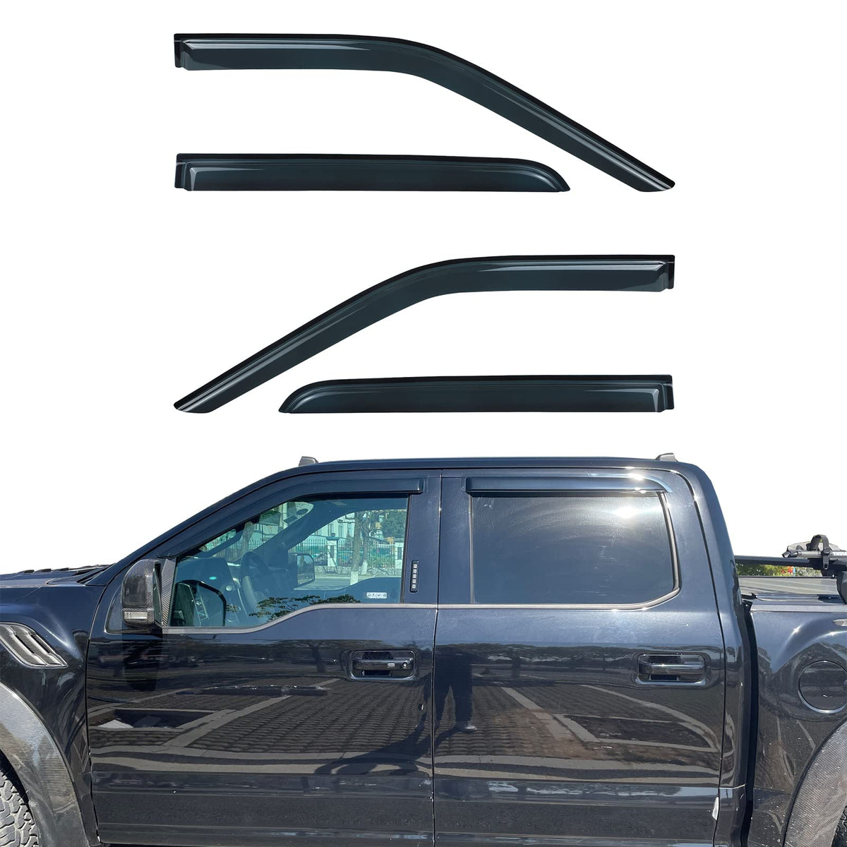 Gldifa Smoke Side Wind Deflector Rain Guards Compatible With Ford F150/F Super Duty Crew Cab 2015-2024 Window Visor 4Pcs 94975