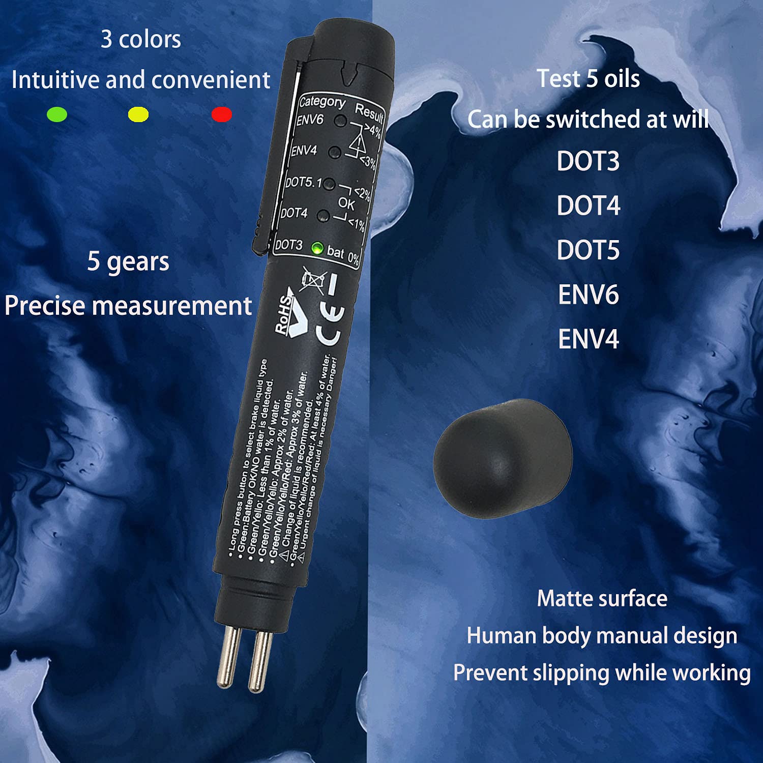ZKTOOL New Upgraded Version Brake Fluid Tester Pen, Test DOT3 DOT4 DOT5.1 ENV6 ENV4 Brake fluids,Brake Fluid Moisture Analyzer w