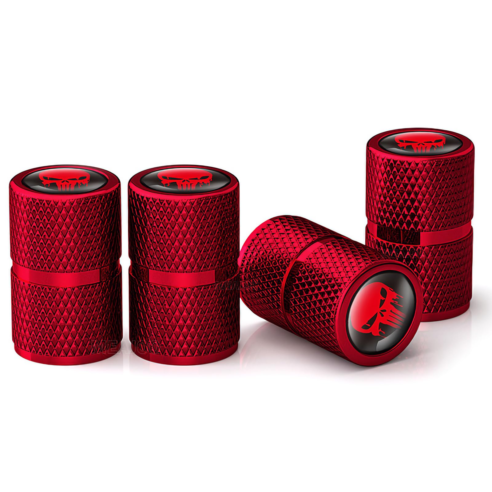 Meajoo 4 Pcs Skull Tire Valve Stem Caps, Universal Skeleton Aluminum Alloy Tire Valve Caps With O Rubber Ring, Compatible For Ca