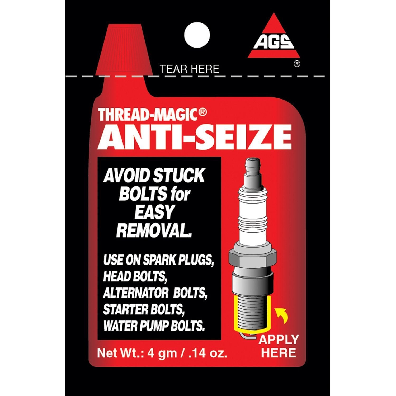 American Grease Stick Ags Thread-Magic Spark Plug Anti-Seize Single-Use 4G Pouches Pack Of 25 (Tmp-1-100)