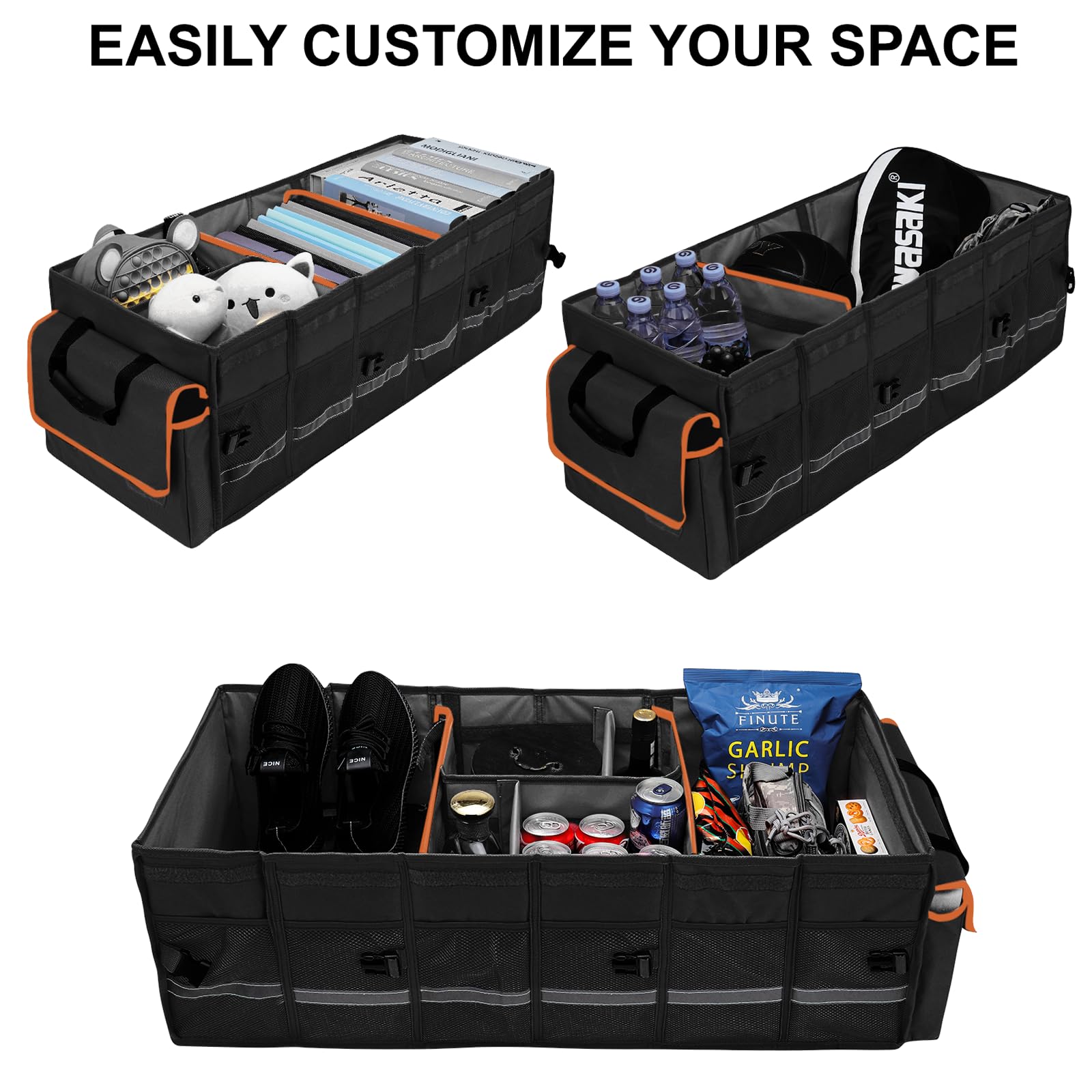 Car Trunk Organizer and Storage with Lid & Removable Leakproof Cooler Bag, Car Accessories 6 Removable Dividers for Custom Space