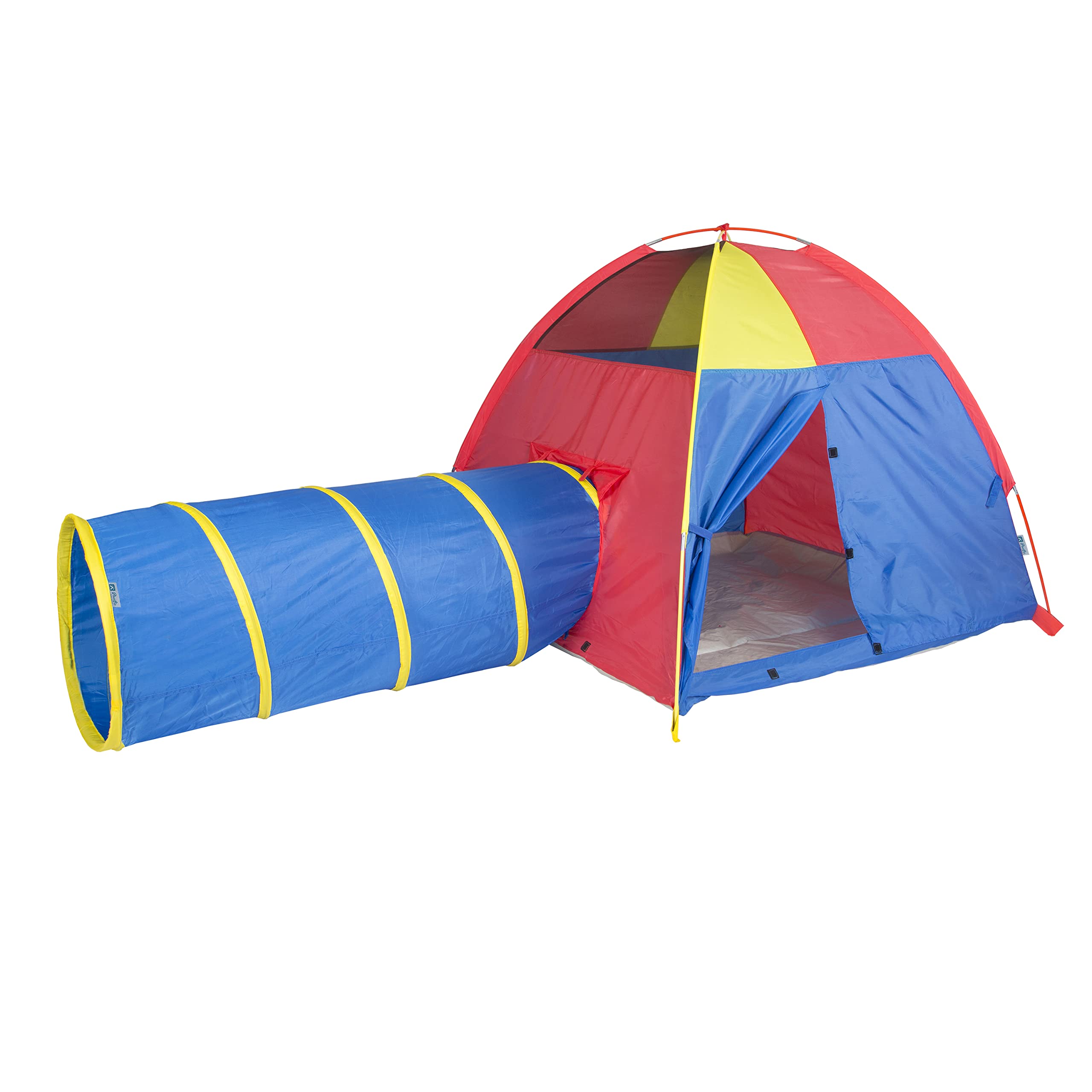 Pacific Play Tents 20414 Kids Hide-Me Dome Tent And Crawl Tunnel Combo For Indoor/Outdoor Play Red/Yellow/Blue Large
