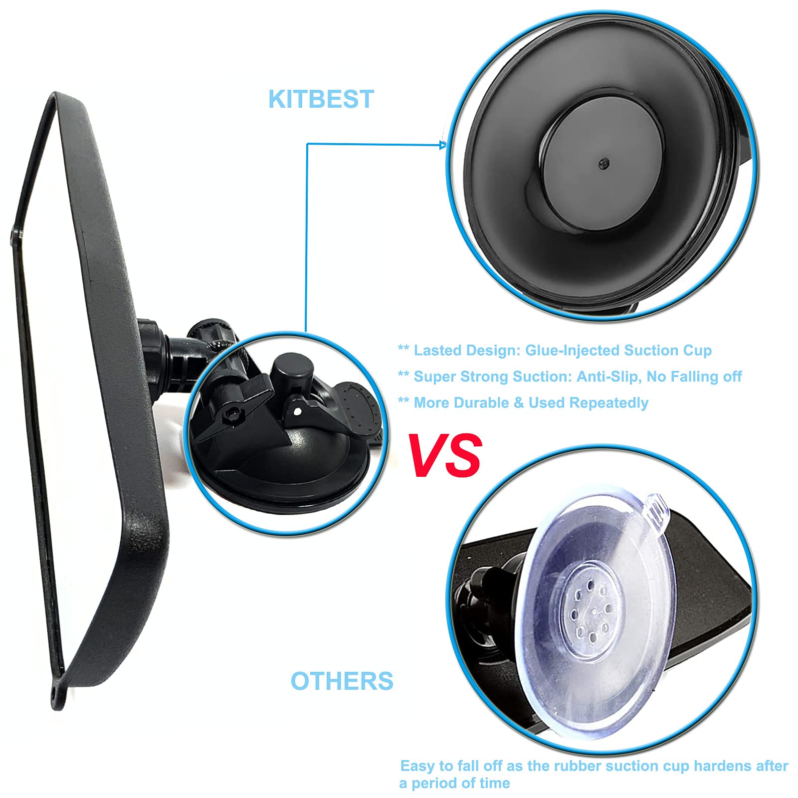 Rear View Mirror, 9.8 '' Universal Rearview Mirror, Car Interior Rear View Mirror With Adjustable Suction Cup, Car Inside Mirror