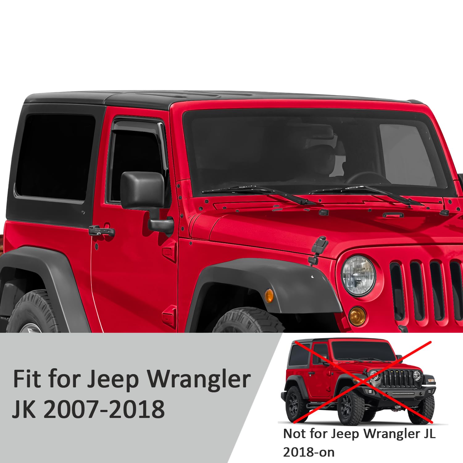 Voron Glass In-Channel Extra Durable Rain Guards For Jeep Wrangler Jk 2-Door 2007-2018, Window Deflectors, Vent Window Visors, 2
