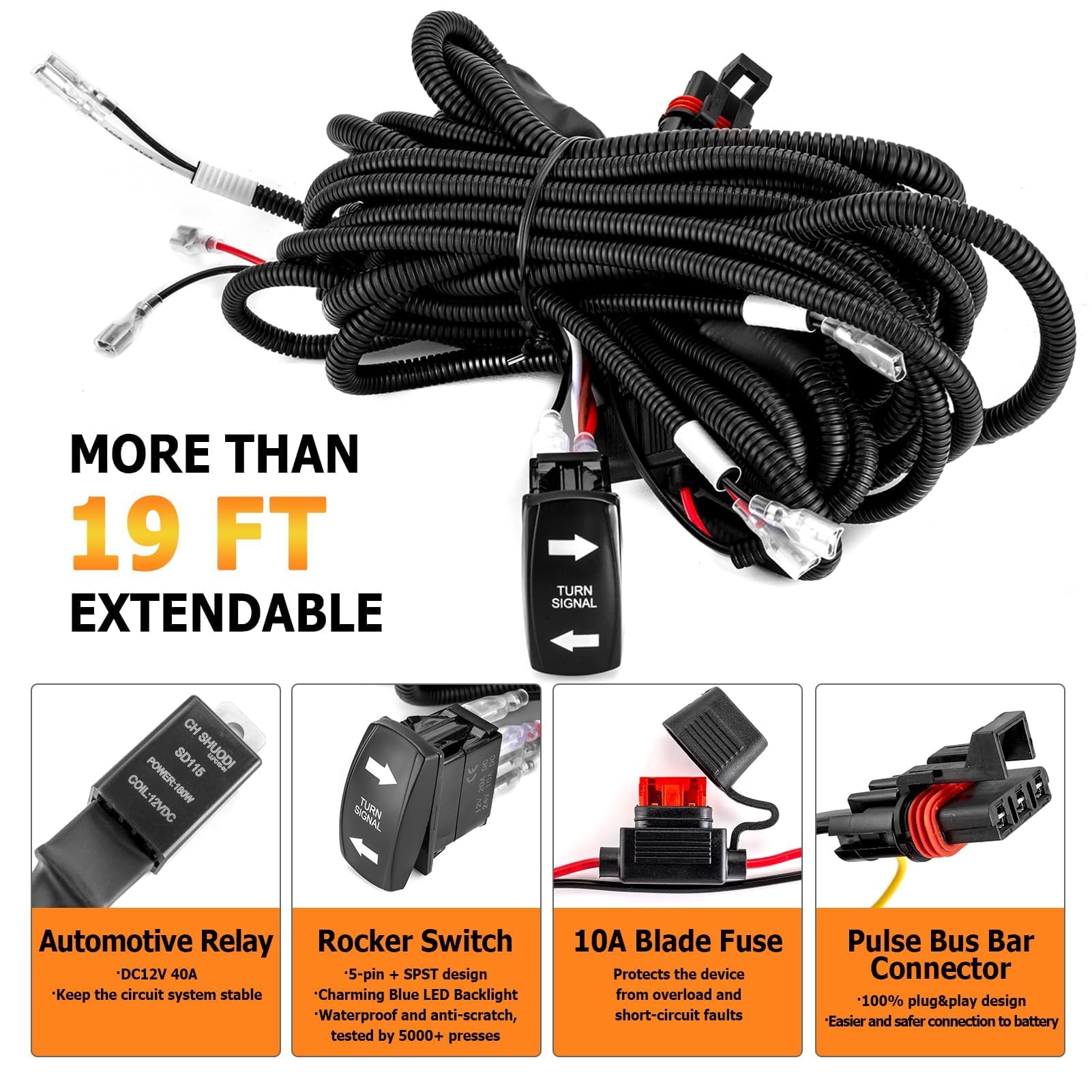 Weisen Plug & Play Turn Signal Kit With Pulse Power Bar Plug Connector Relay Fuse, 20Awg 12V/24V 8 Turn Signal Light & Rocker Switch Compatible With All Polaris Rzr Ranger General Pulse Bus Bar Can Am