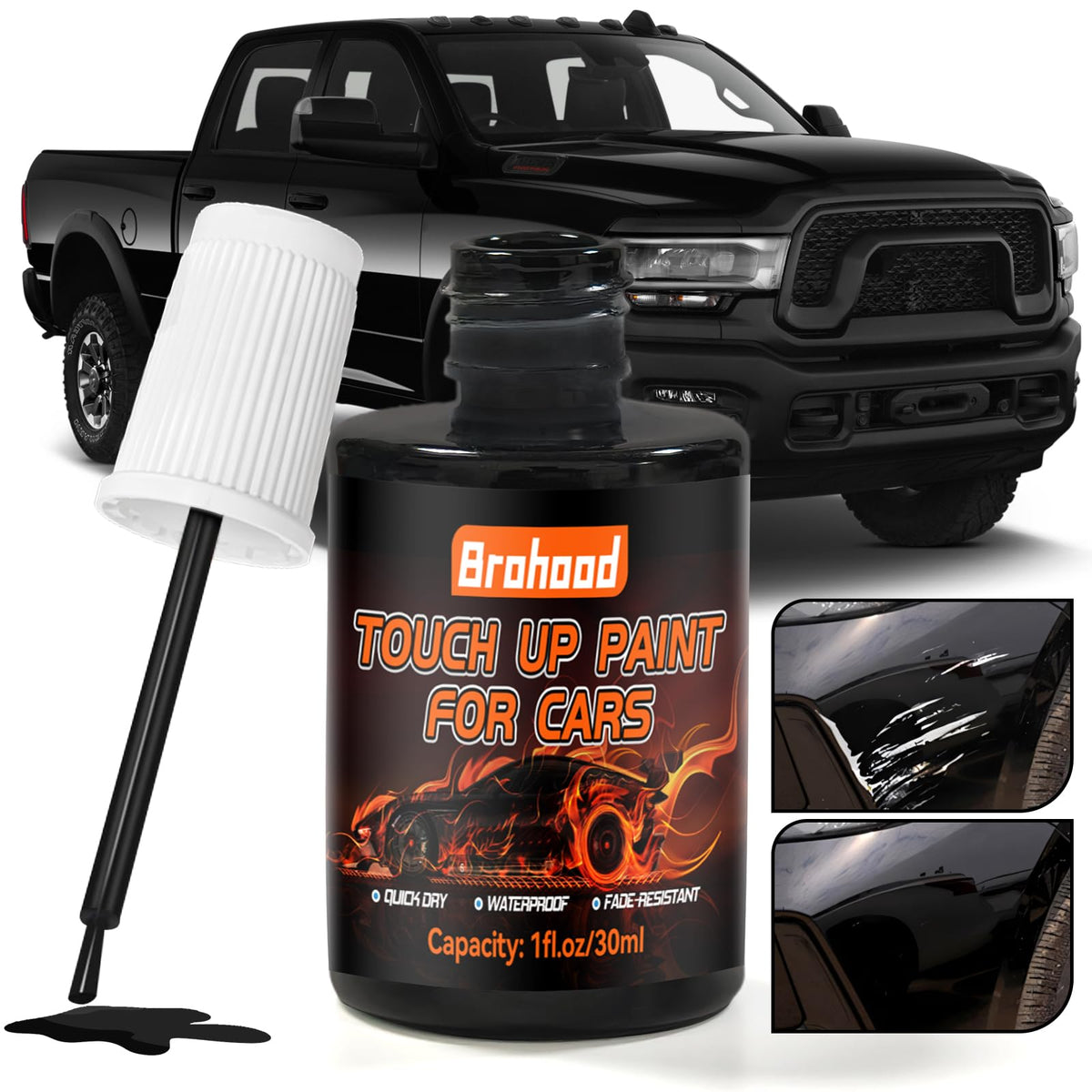 Brohood Touch Up Paint For Cars, Automotive Paint, 30Ml Black Rim Touch Up Paint, Car Scratch Remover For Vehicles Wheel Repair,