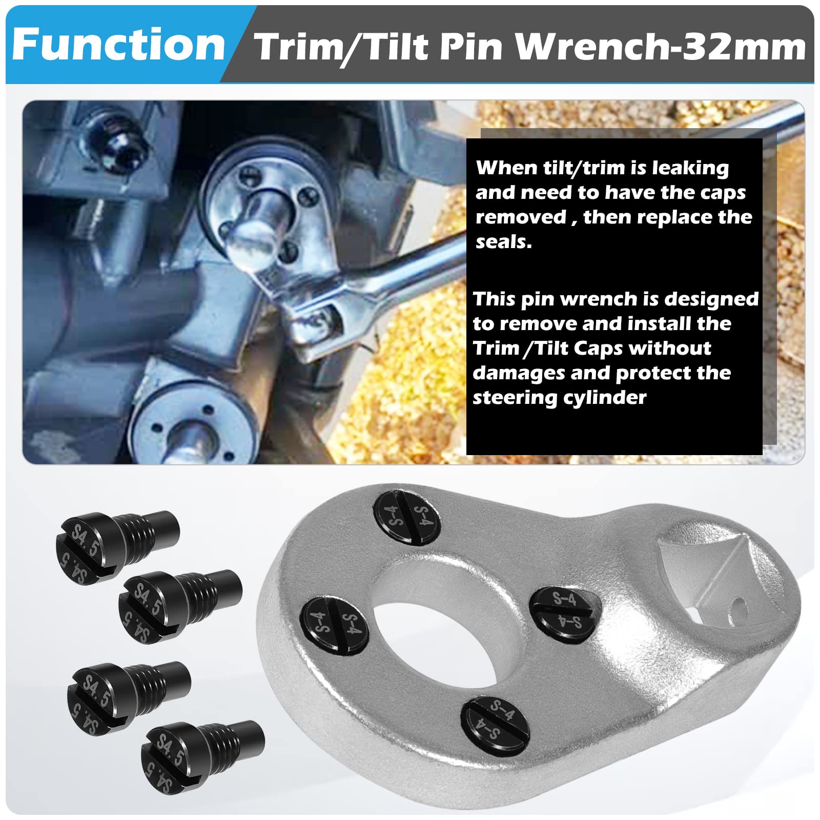 Trim/Tilt Pin Wrench Amt0006-32Mm X 4.5/4Mm Remove Trim/Tilt Caps On Hydraulic Cylinders For Yamaha Suzuki Johnson Evinrude, For