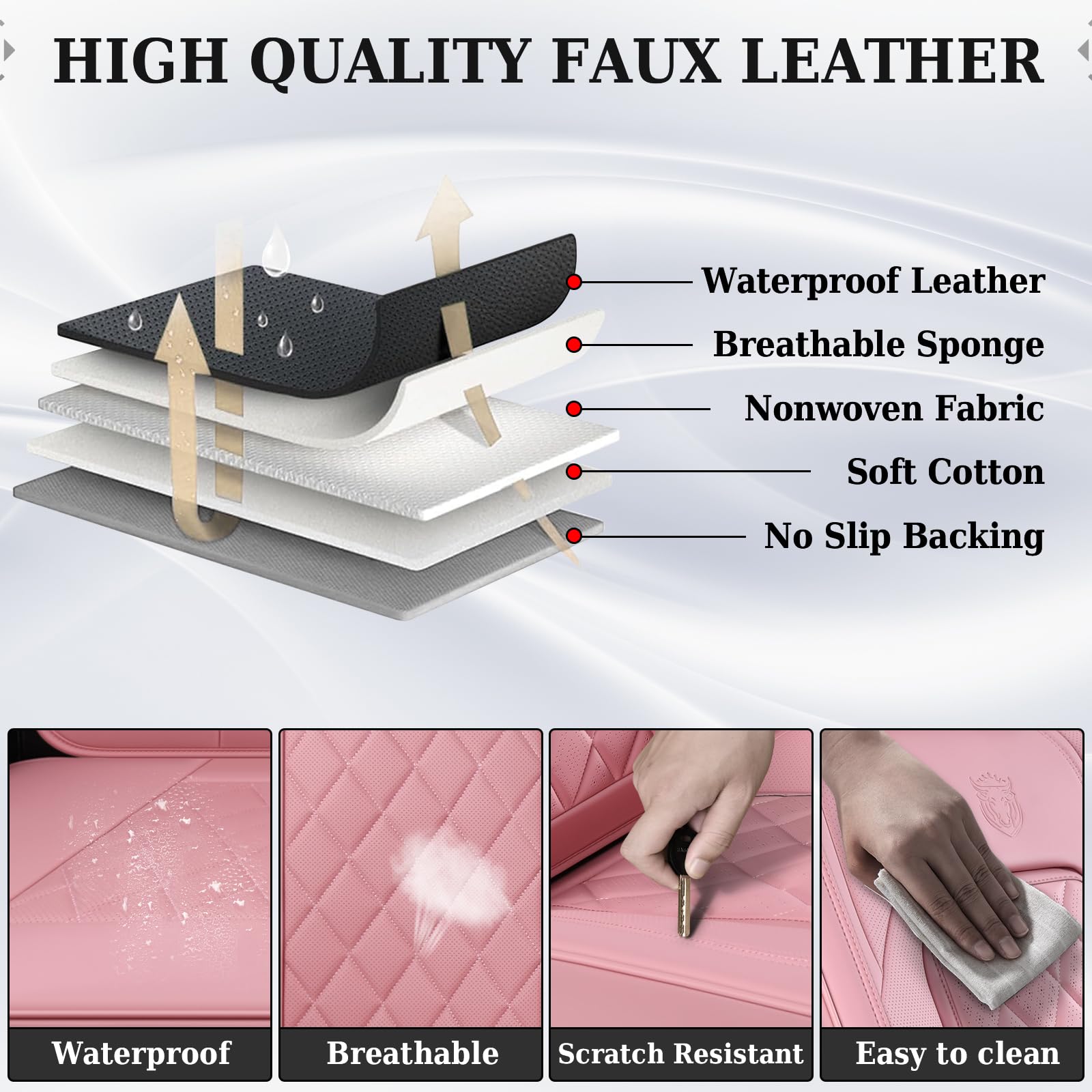 Coverado Front Seat Covers, Luxury Faux Leather Seat Covers For Cars, Pink Car Seat Covers, Car Seat Protector Waterproof, Autom