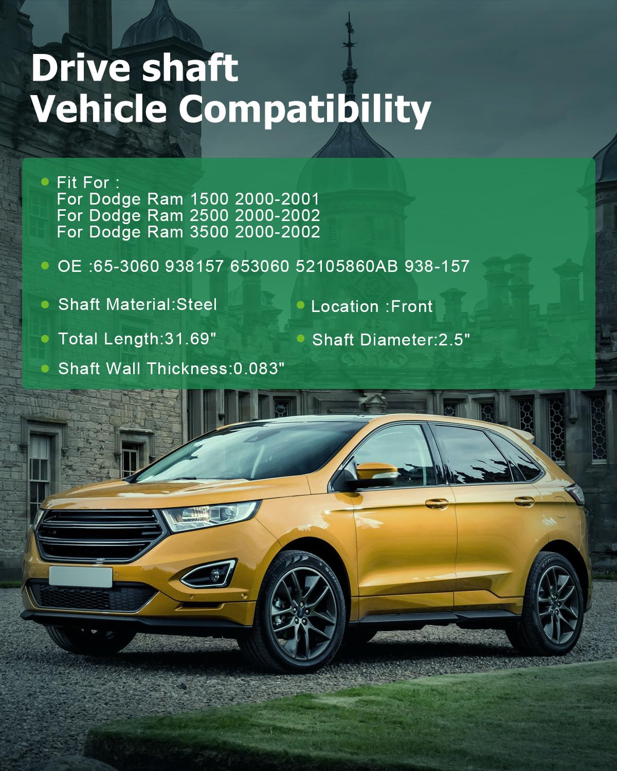 Scitoo?31.69''?Steel Front Driveshaft Assembly Drive Shaft Prop Shaft For Dodge Ram 1500 2000-2001,For Dodge Ram 2500 2000-2002,