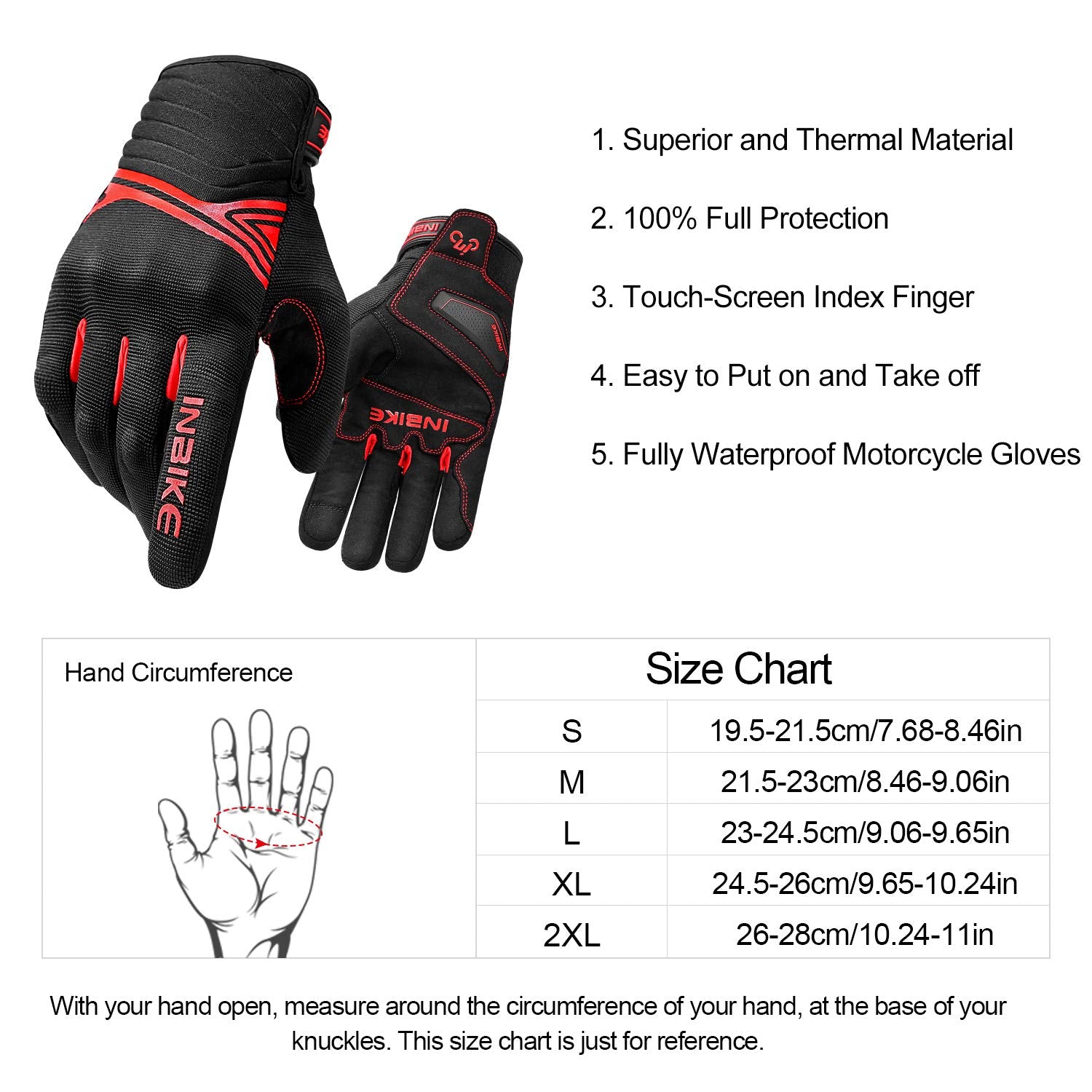 Inbike Waterproof Winter Motorcycle Gloves Thermal Fleece Touchscreen With Tpr Palm Pad Cushioning Hard Knuckle Black Medium