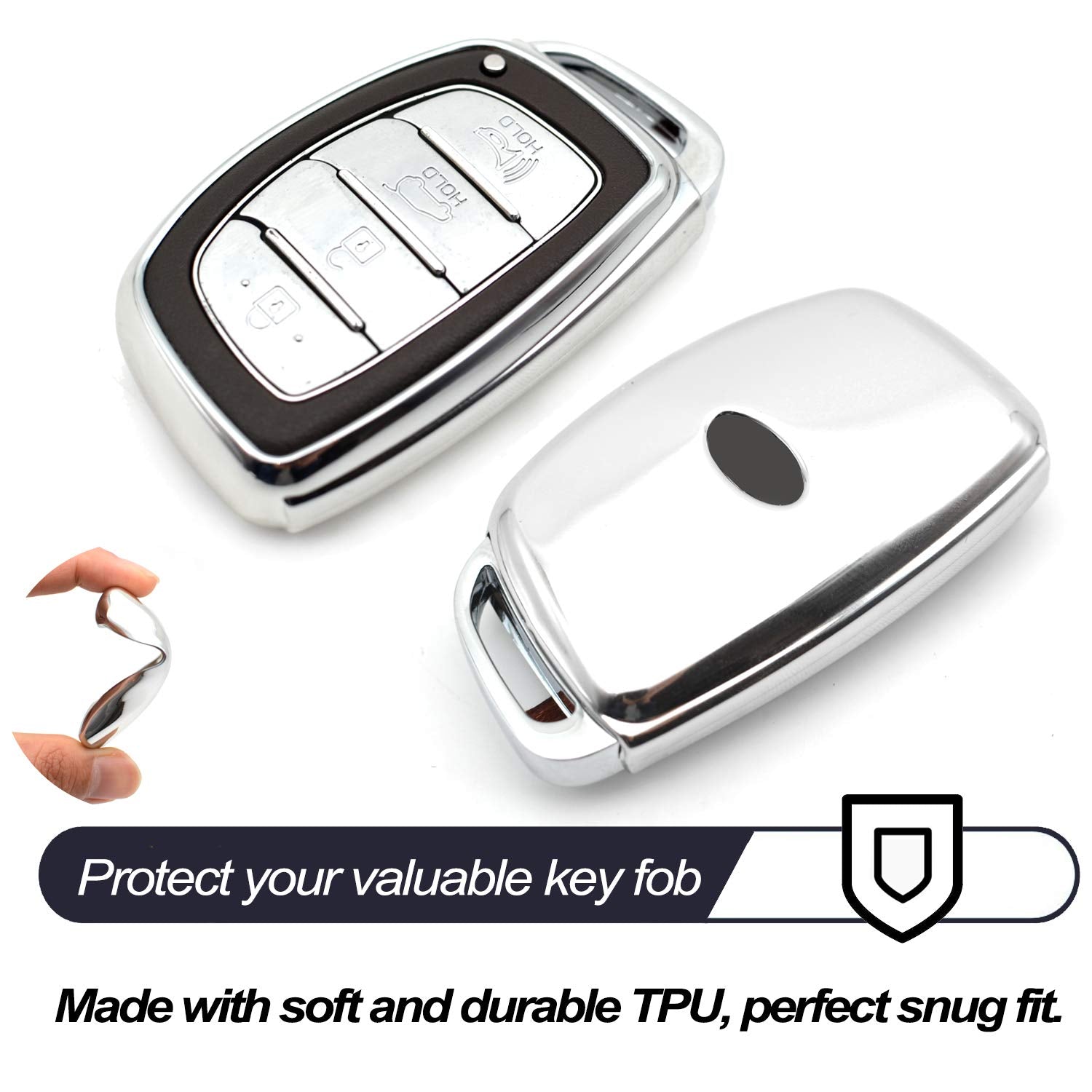 Mechcos Fit For Hyundai Elantra Ioniq Sonata Tucson Elantra Gt Smart 3 4 Buttons Silver Tpu Key Fob Cover Case Remote Holder Skin Protector Keyless Entry Sleeve Accessories, Not Fit Flip/Folding Key
