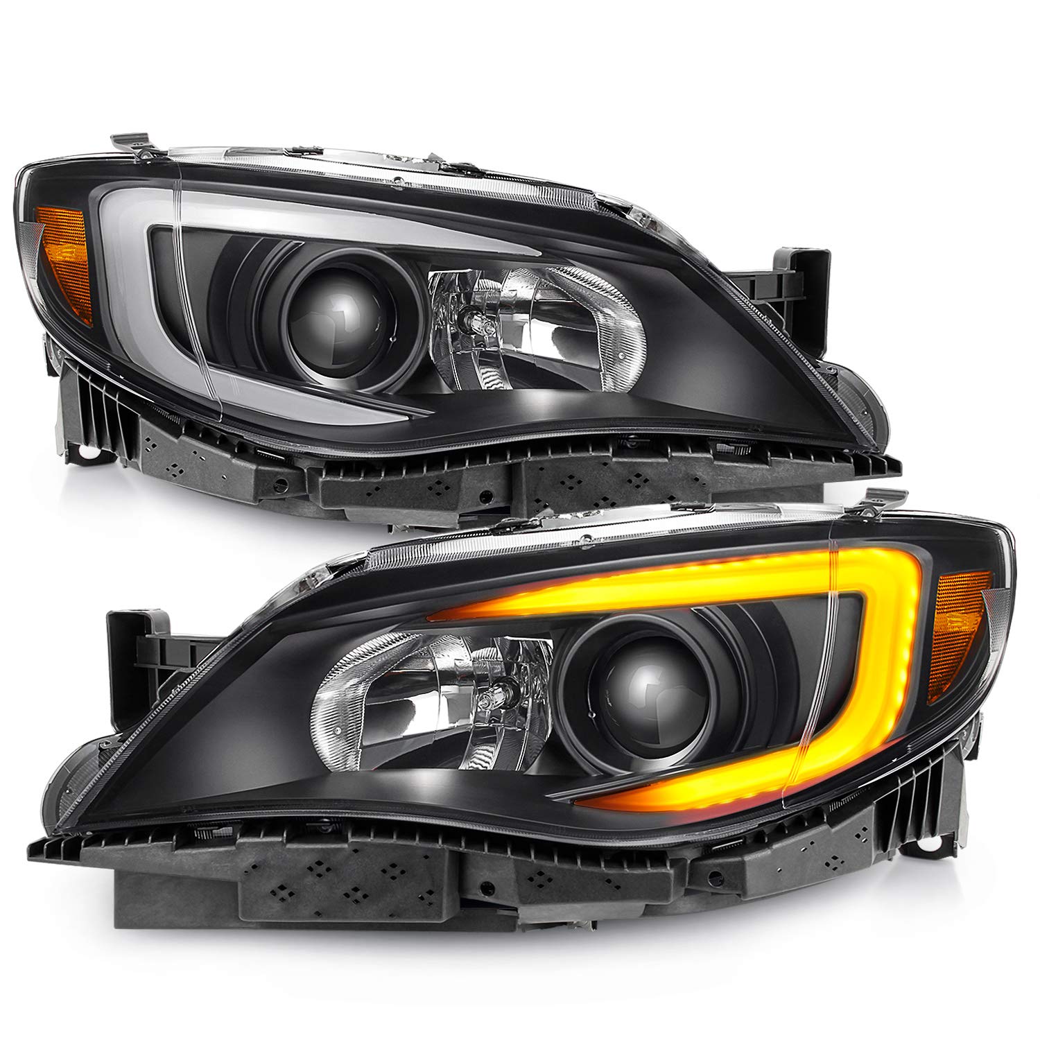 Akkon - [C-Style] [Black] For 2008-2014 Subaru Impreza Wrx Led Drl Switchback Turn Signal Projector Headlights