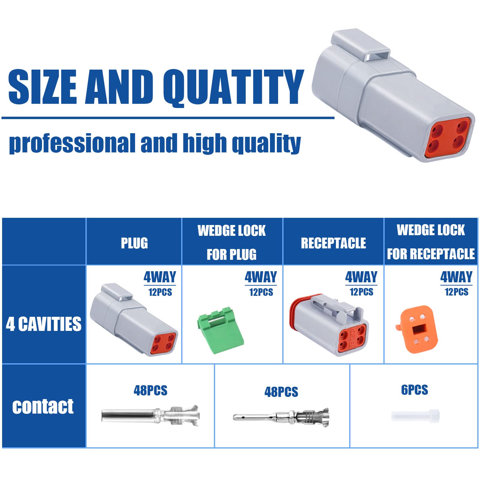 150Pcs 4 Pin Way Deutsch Dt Gray Connector 12 Set,Size 16 Solid Contacts Waterproof Electrical Wire Connector With Seal Plug For Truck, Off-Road Vehicles, Marine, Motorcycle Wiring