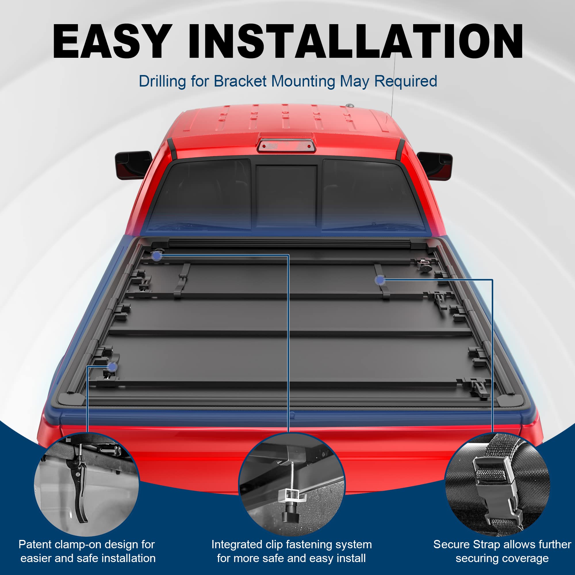 Mostplus Quad 4-Fold 6.5 Ft Soft Fold Truck Bed Tonneau Cover Compatible For 2009-2014 Ford F150 F-150 Styleside Fourth Fold (Ex