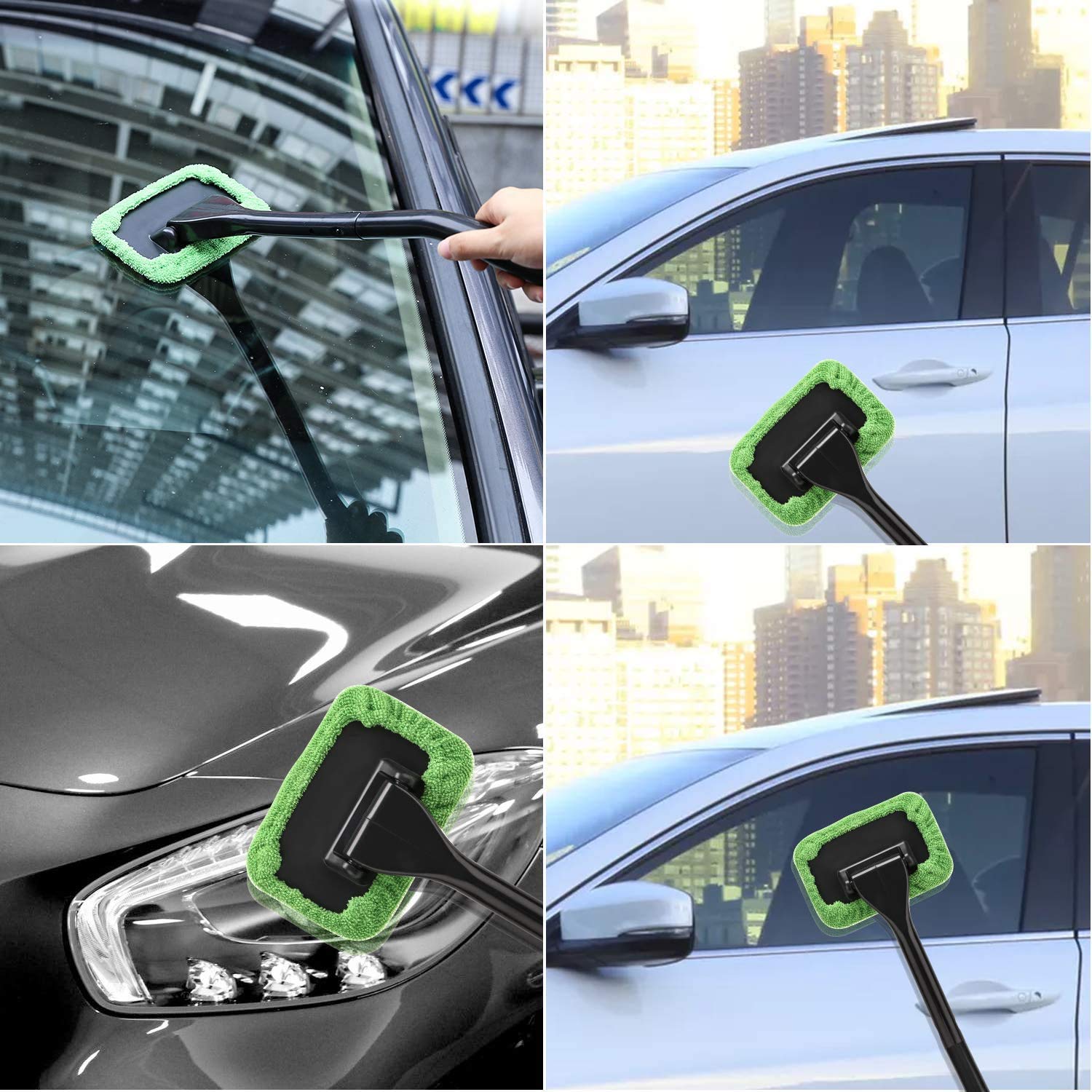 XINDELL Windshield Cleaning Tool - Auto Glass Cleaner with Detachable Handle, Microfiber Cloth Car Window Cleaning Kit, Interior
