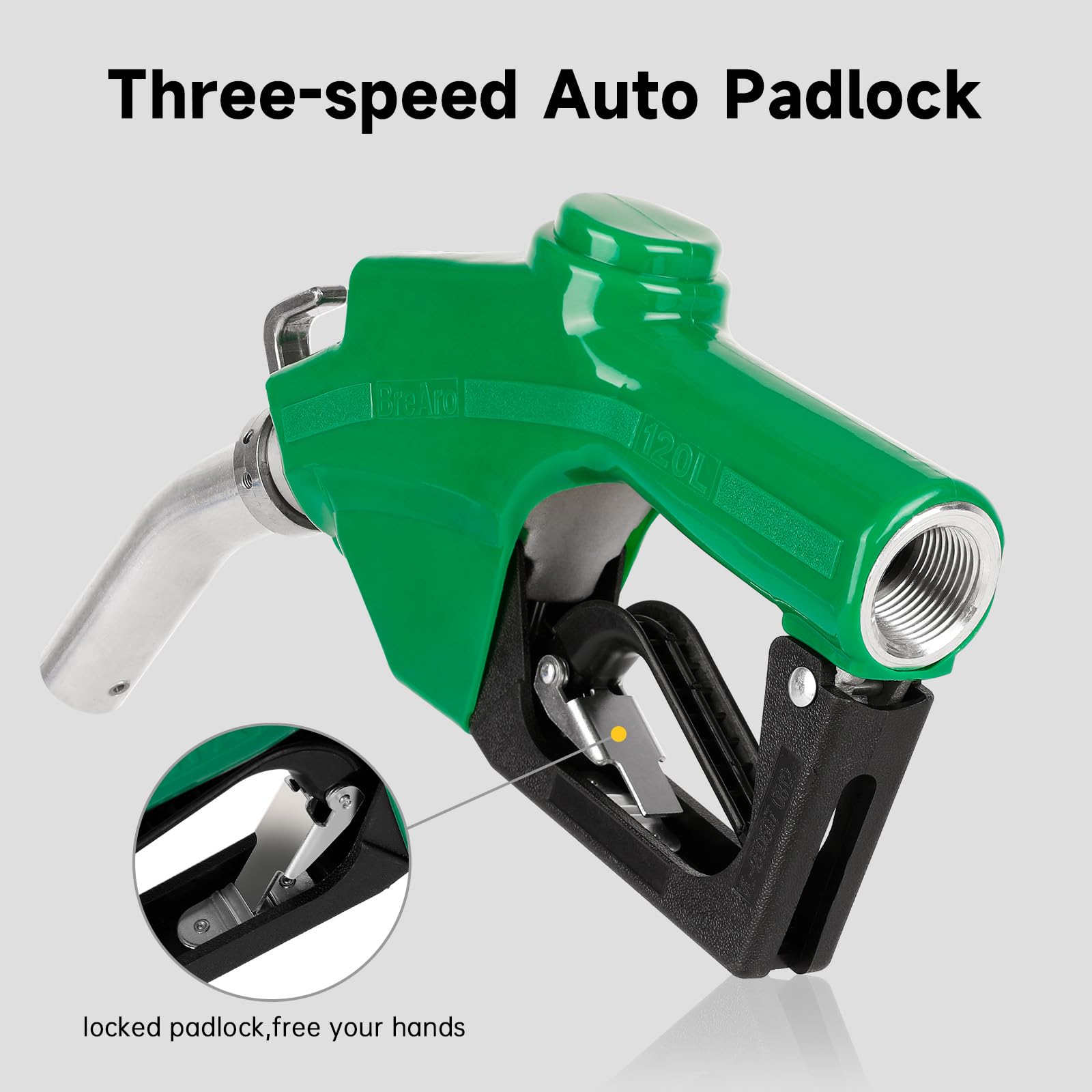 1 Inch Fuel Nozzle Auto Shut Off Fuel Transfer Nozzle Max Flow Rate 30Gpm With Aluminum Alloy Body, 3-Notch Hold Open Clip, And