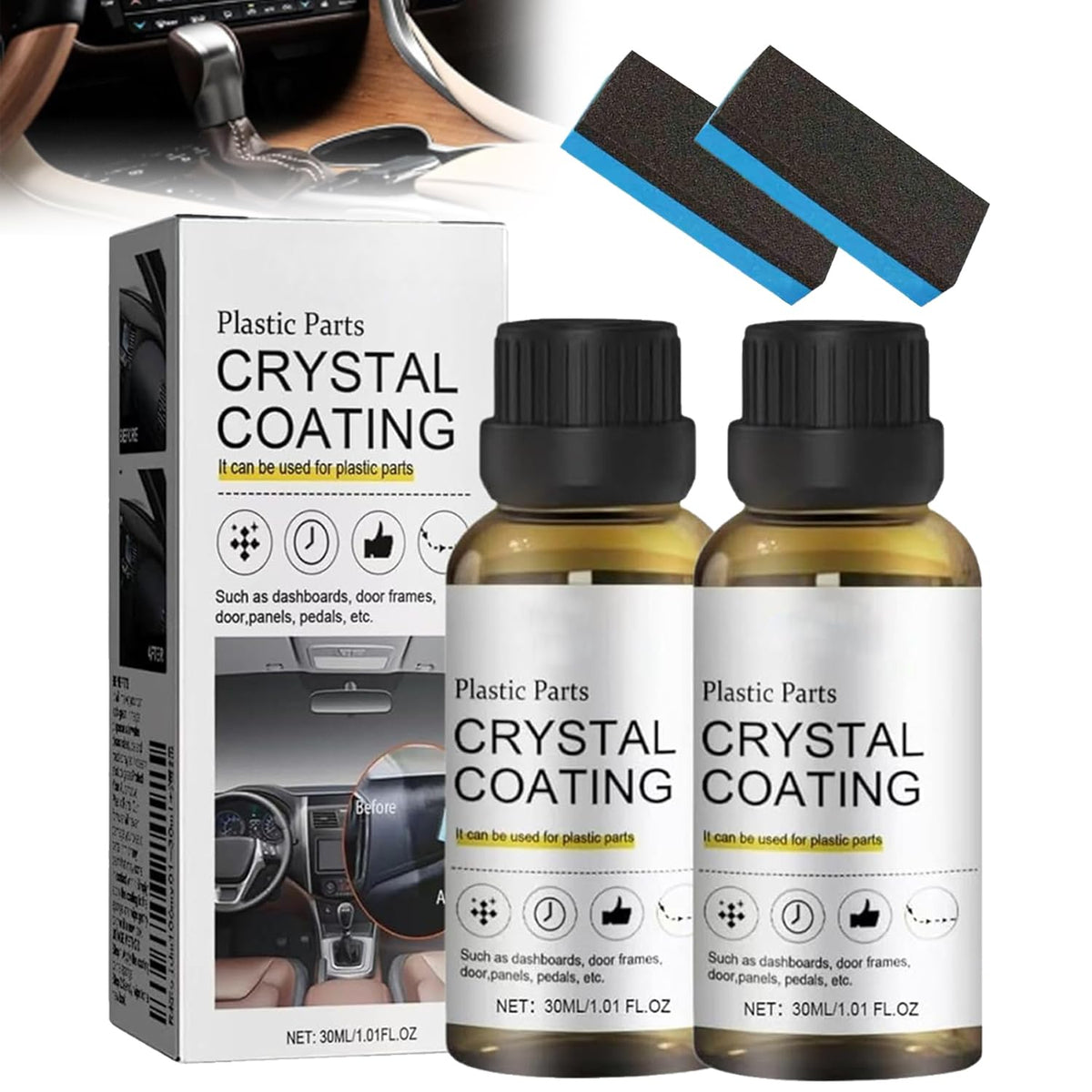 Crystal Coating for Car Plastic Parts, Crystal Coating for Car, Protects Faded Interior, Easy to Use Car Refresher(2pcs)