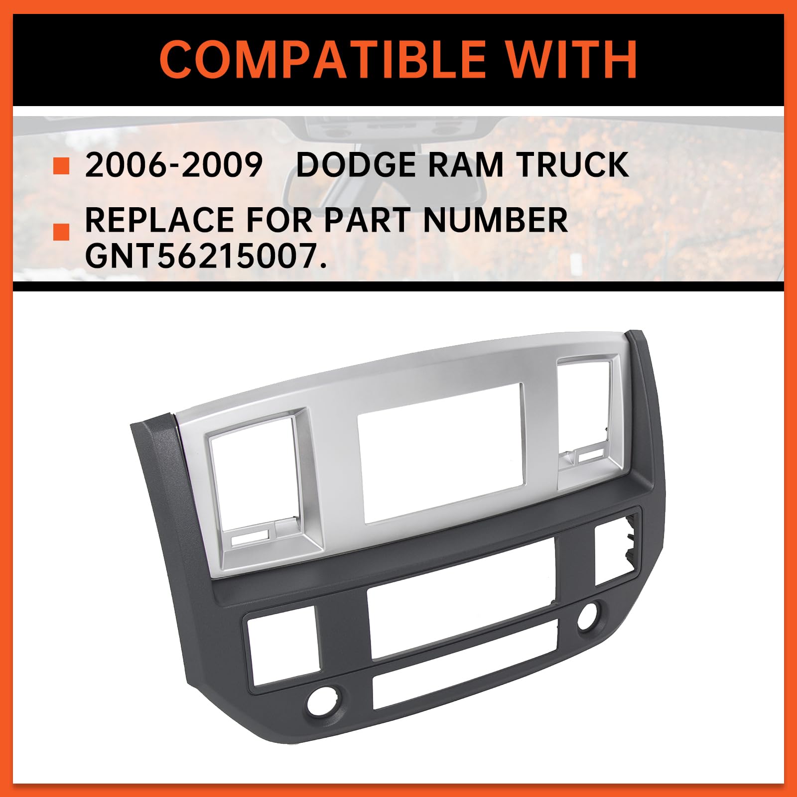 Ecotric Stereo Radio Double Din Dash Install Bezel Kit Compatible With 2006-2009 Dodge Ram Truck Silver Slate Gray Replacement For Gnt56215007