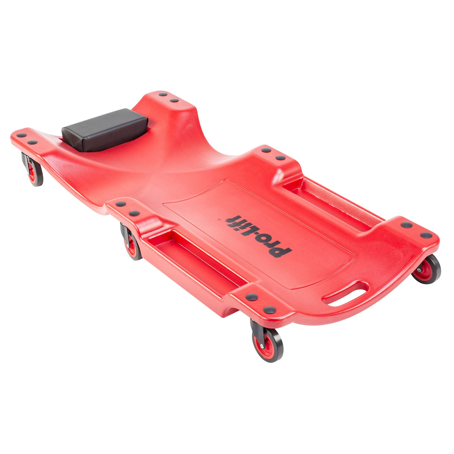 Pro Lift Mechanic Plastic Creeper 40 Inch - Blow Molded Ergonomic Hdpe Body With Padded Headrest & Dual Tool Trays - 350 Lbs Capacity Red