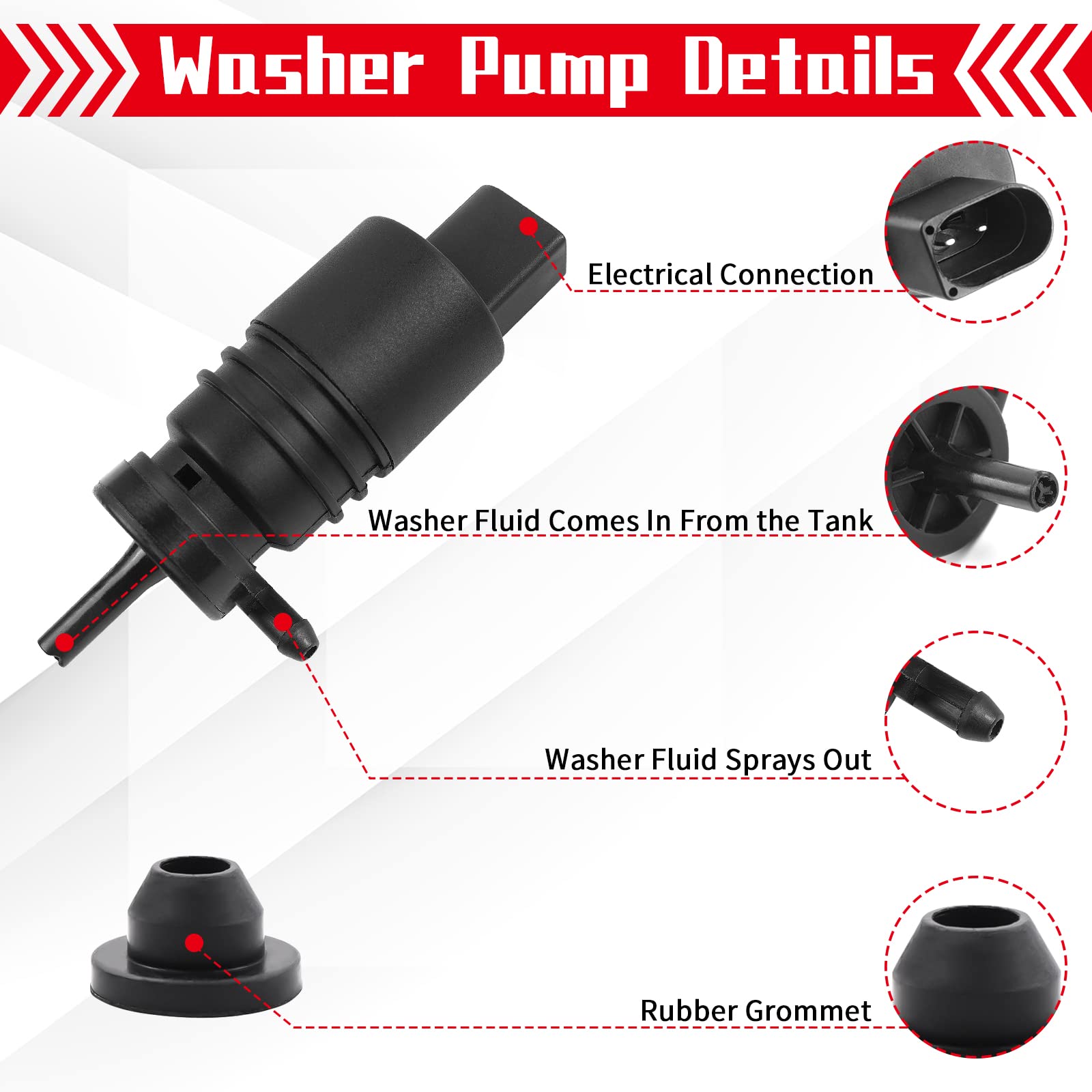 Otuayauto 67128362154 Windshield Washer Pump - Replacement For Bmw E46/E39/E36 M3 M5 X3 X5 Z3 Z4 Z8 318I 323I 325I 328I 330I 528I 530I 740I 745I With Grommet, Replaces Oem# 67128377612, 21323-232316B