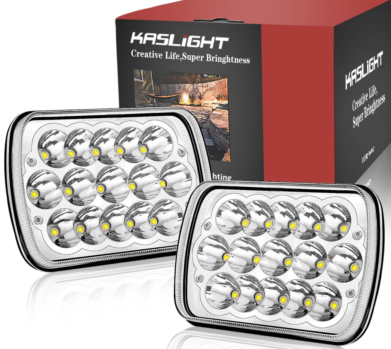 Kaslight H6054 Led Headlights, Pair Rectangular 5X7 7X6 Led Headlight Hi/Low Sealed Beam Replacement Headlamp Compatible With Je