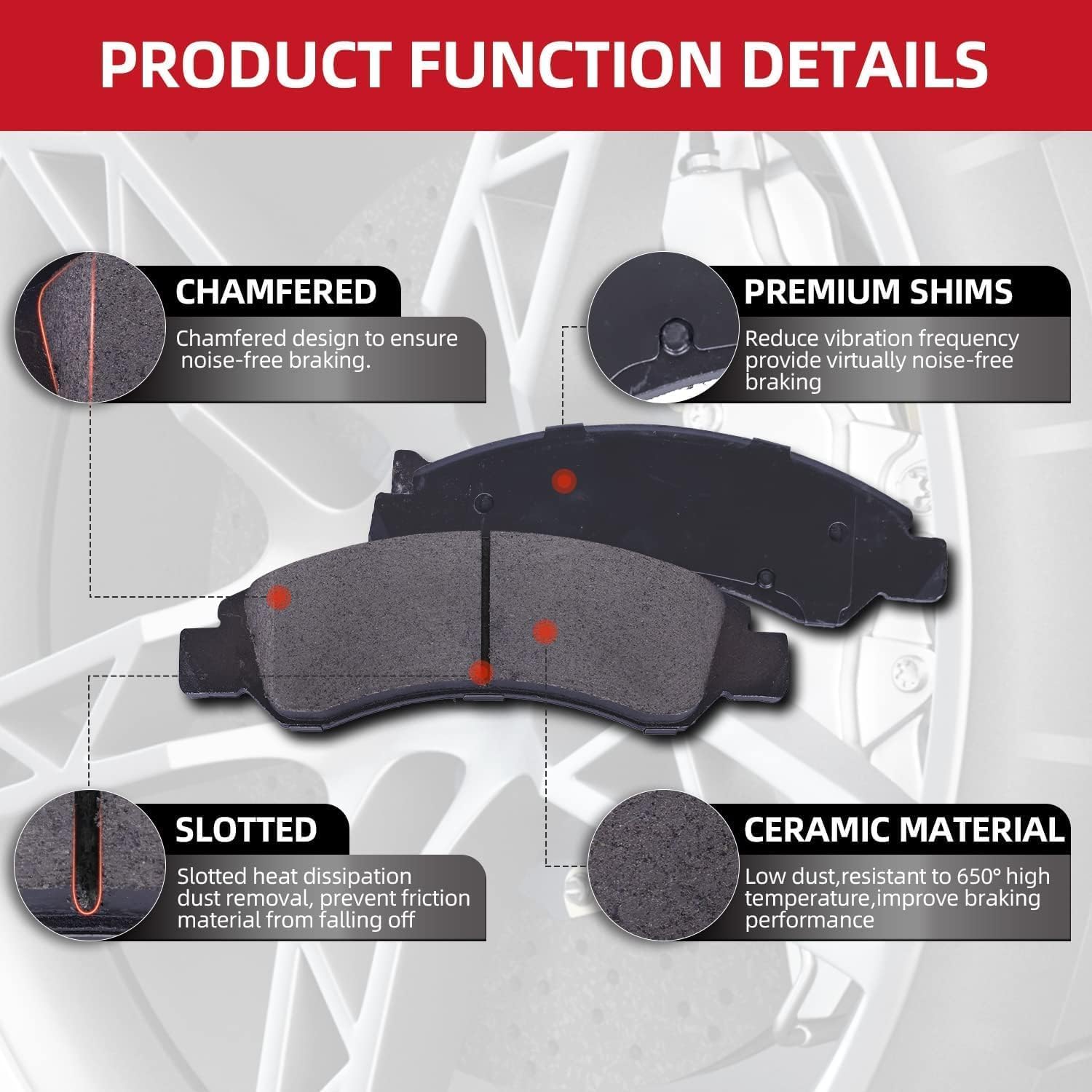 EXPPOWER Ceramic Brake Pad Front Rear Disc Set fit for Volvo XC90 2003-2014