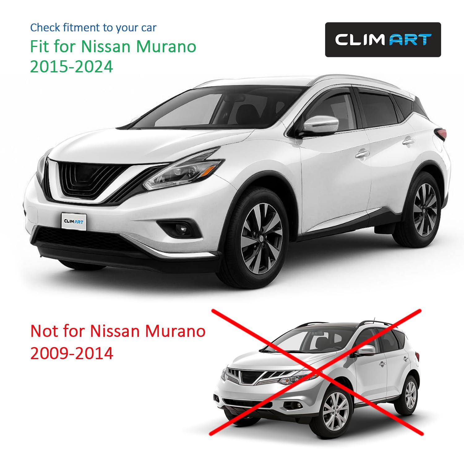 Clim Art In-Channel Incredibly Durable Rain Guards For Nissan Murano 2015-2024, Original Window Deflectors, Vent Window Visors,