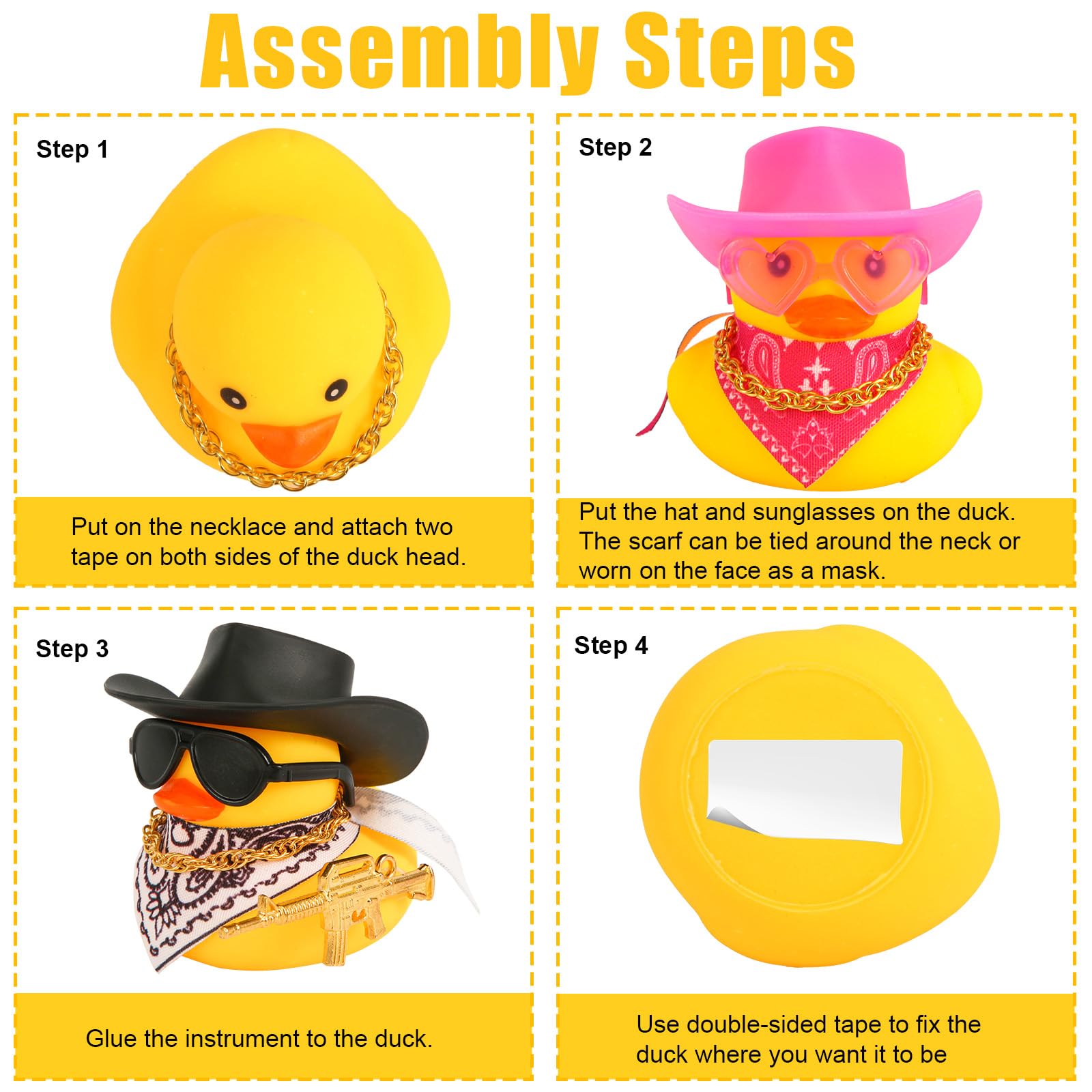 Peutier 2Pcs Rubber Duck Car Ornaments, Funny Rubber Ducks Car Dashboard Decorations Duck Car Accessories With Cowboy Hat Mini S