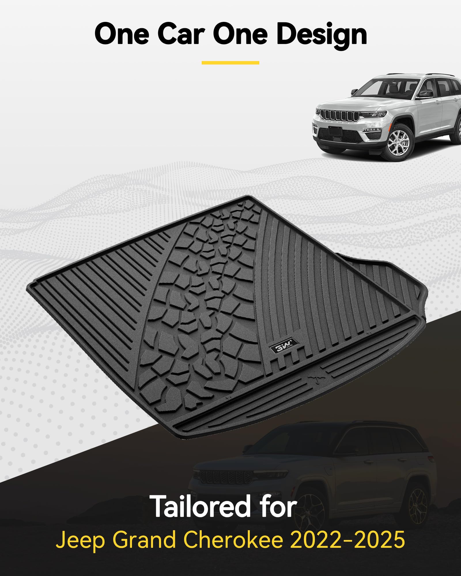 3W Cargo Liner Fit For 2022-2025 Jeep Grand Cherokee (Non L) Tpe All Weather Custom Fit Trunk Mat, Black