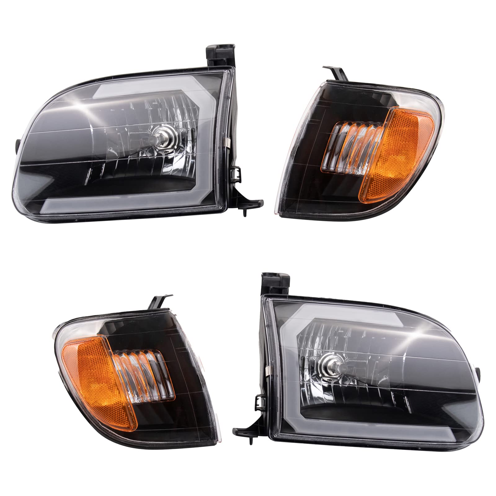 Trq Headlight Assembly Set Headlights Driver & Passenger Side Halogen Compatible With 2000-2004 Toyota Tundra To2502129 To250312