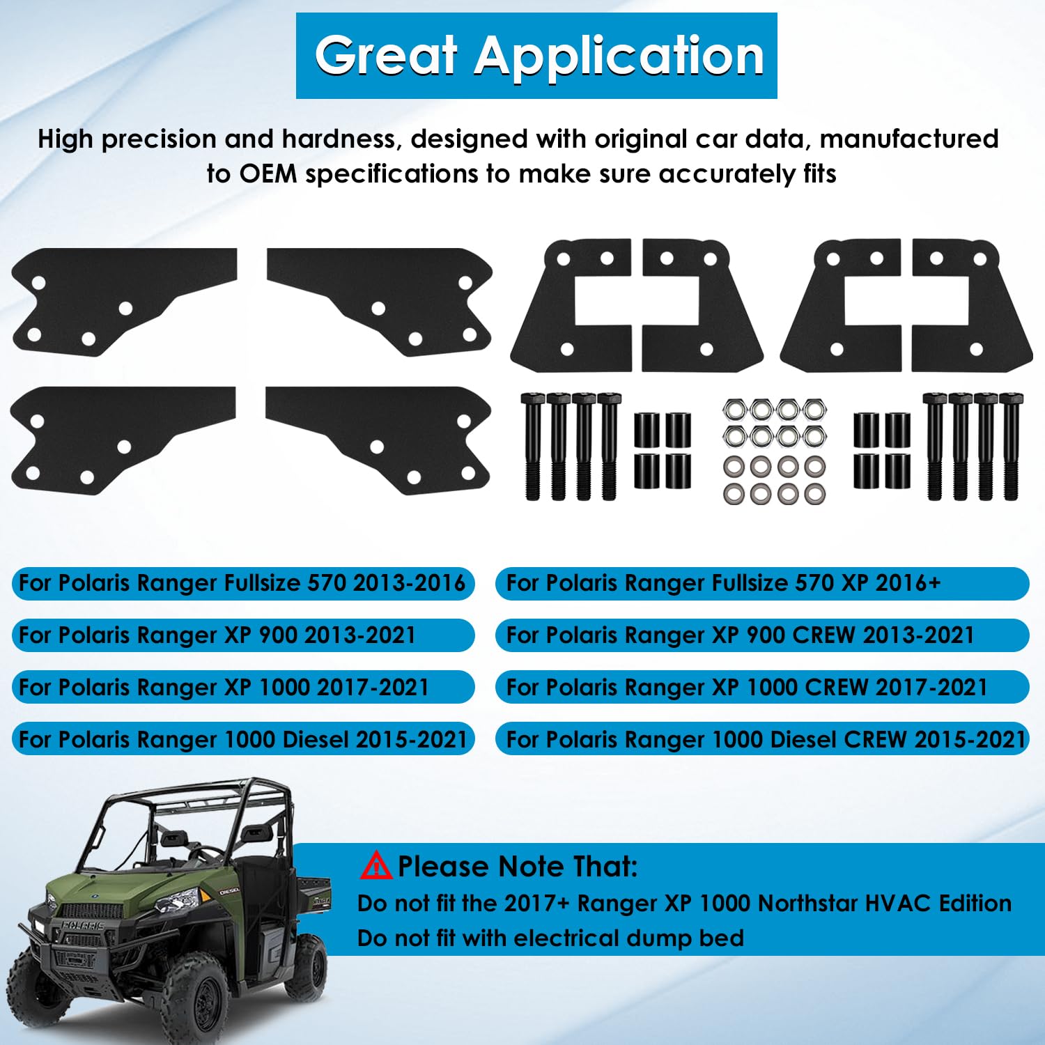 3'' Front & Rear Lift Kit UTV for Polaris Ranger 570/Fullsize 570 XP/XP 900/XP 900 CREW/XP 1000/XP 1000 CREW/1000 Diesel/1000 Di