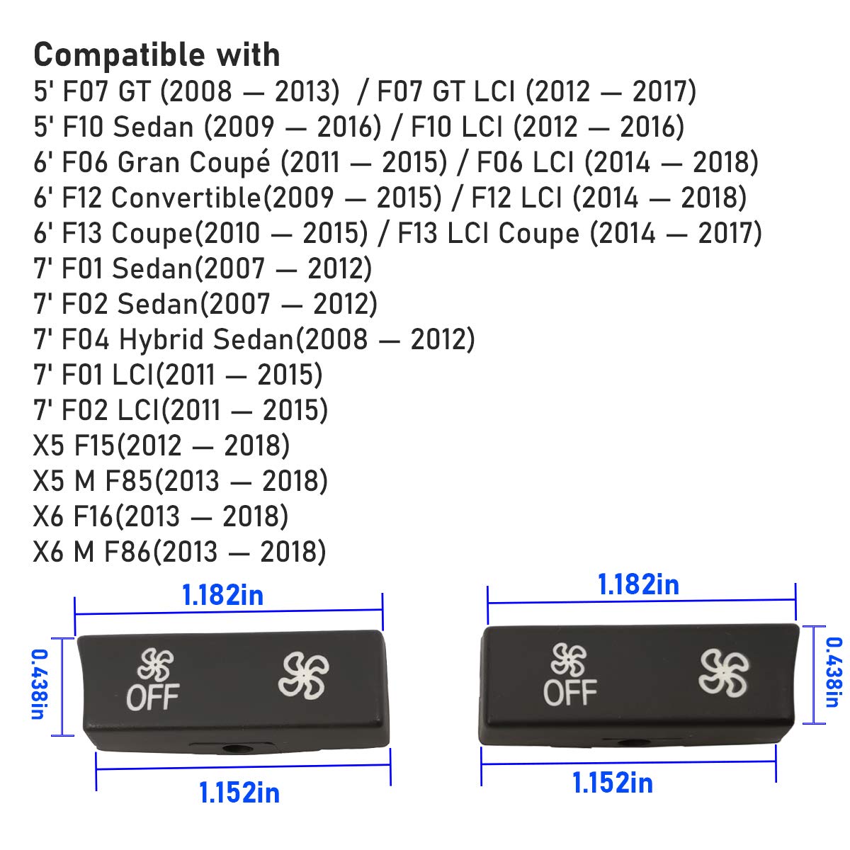 Jaronx Compatible With Bmw Climate Control Button Fan Speed Button Replacement, Ac Button For 5' F07/F10,6' F06/F12/F13,7' F01/F02/F04,X5 F15/M F85,X6 F16/M F86 (Only For Ac Panel With 12 Buttons)