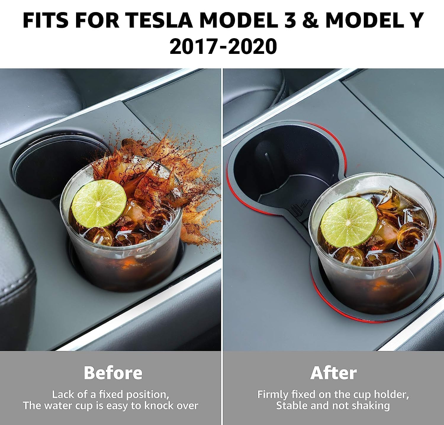 Motrobe Tesla Model Y Tesla Model 3 Center Console Cup Holder Inserts [Seamless Fit For Console] 2017-2020 Model 3 Model Y Not F