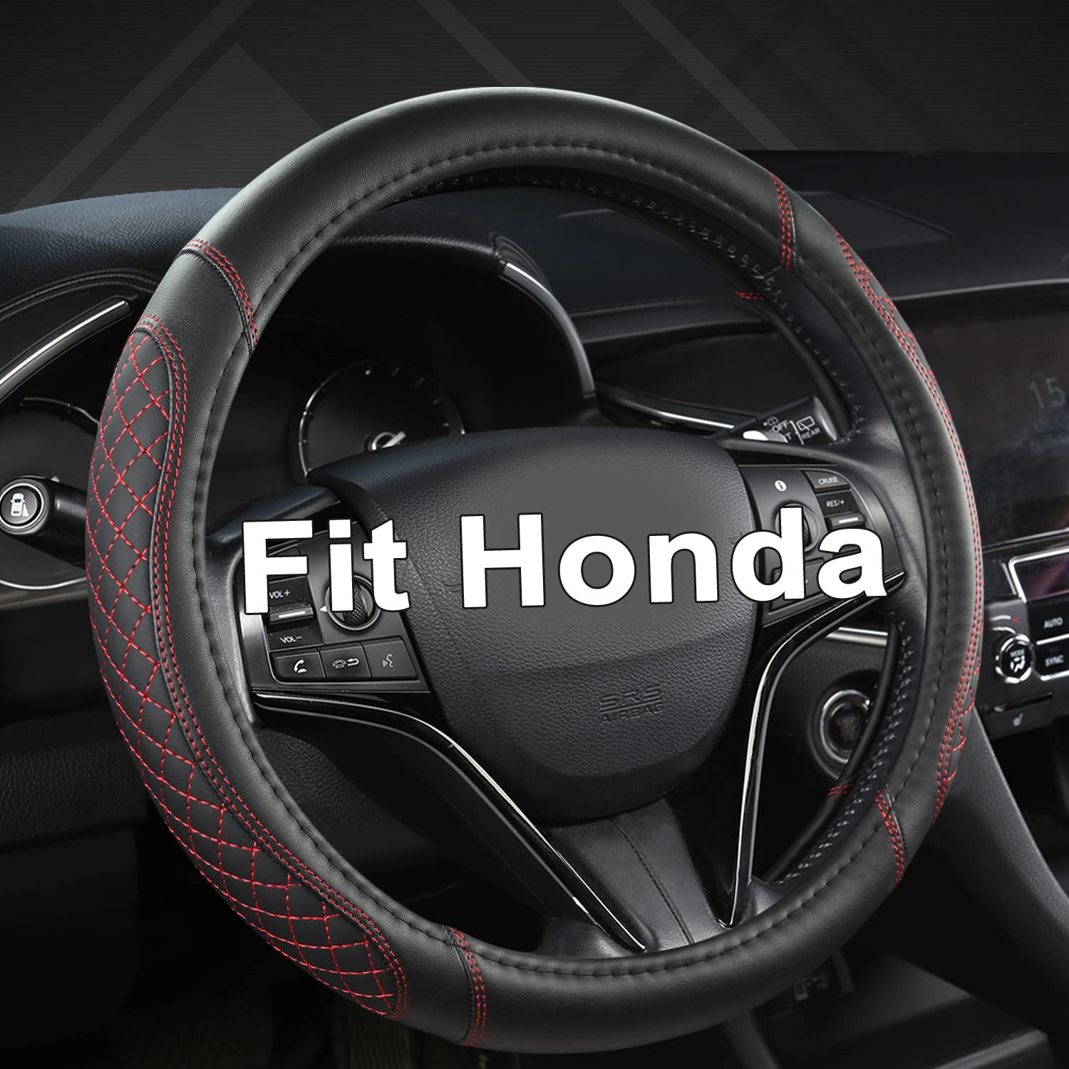 West Llama Customized Auto Car Steering Wheel Cover for Honda Accord CR-V HR-V Pilot Civic(Diamond Quilted -Black+Red-Standard S