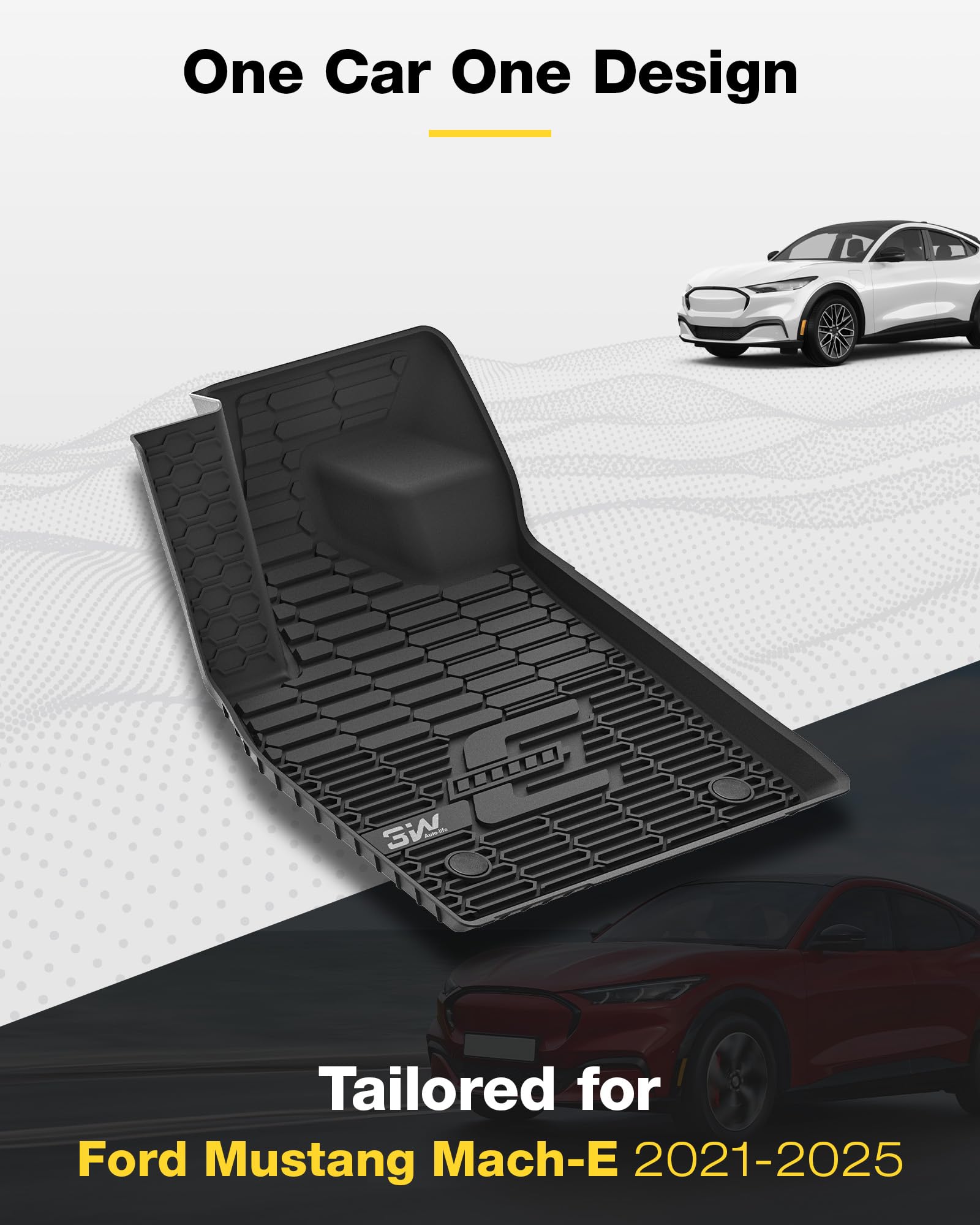 3W Floor Mats & Cargo Liner Fit for Ford Mustang Mach E 2021-2024 2025 TPE All Weather Custom Fit Floor Liner 1st 2nd Row and Tr