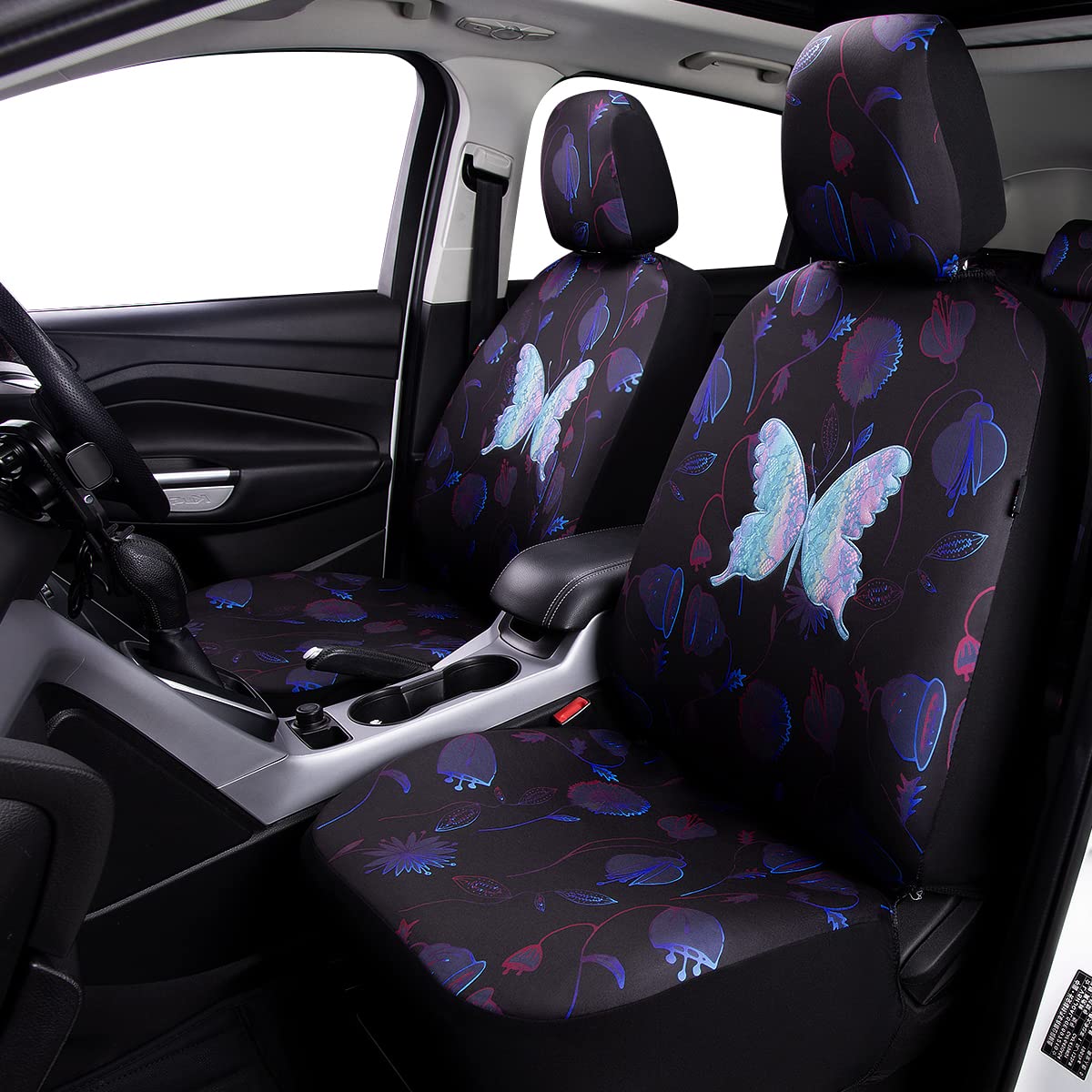 Flying Banner Butterfly Car Seat Covers Ful Set Fashion Universal Lady Woman Female Rear Bench Split Colorized (Muti-Color, Full Set -- Printing & Embriodery)