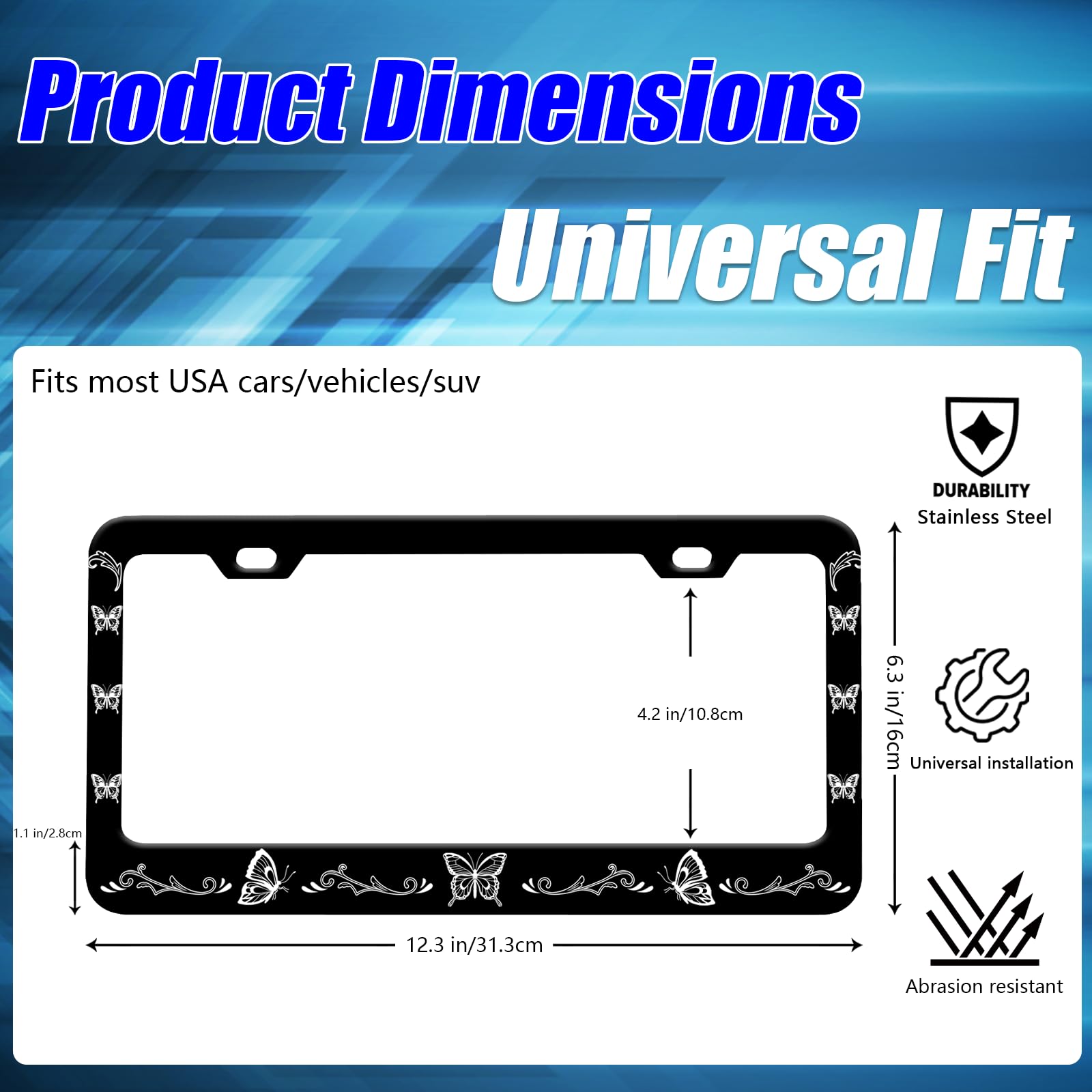 Butterflies License Plate Frames Beautiful Animal Insect License Plate Holder for Car Decor Parts Personalized Stainless Steel L