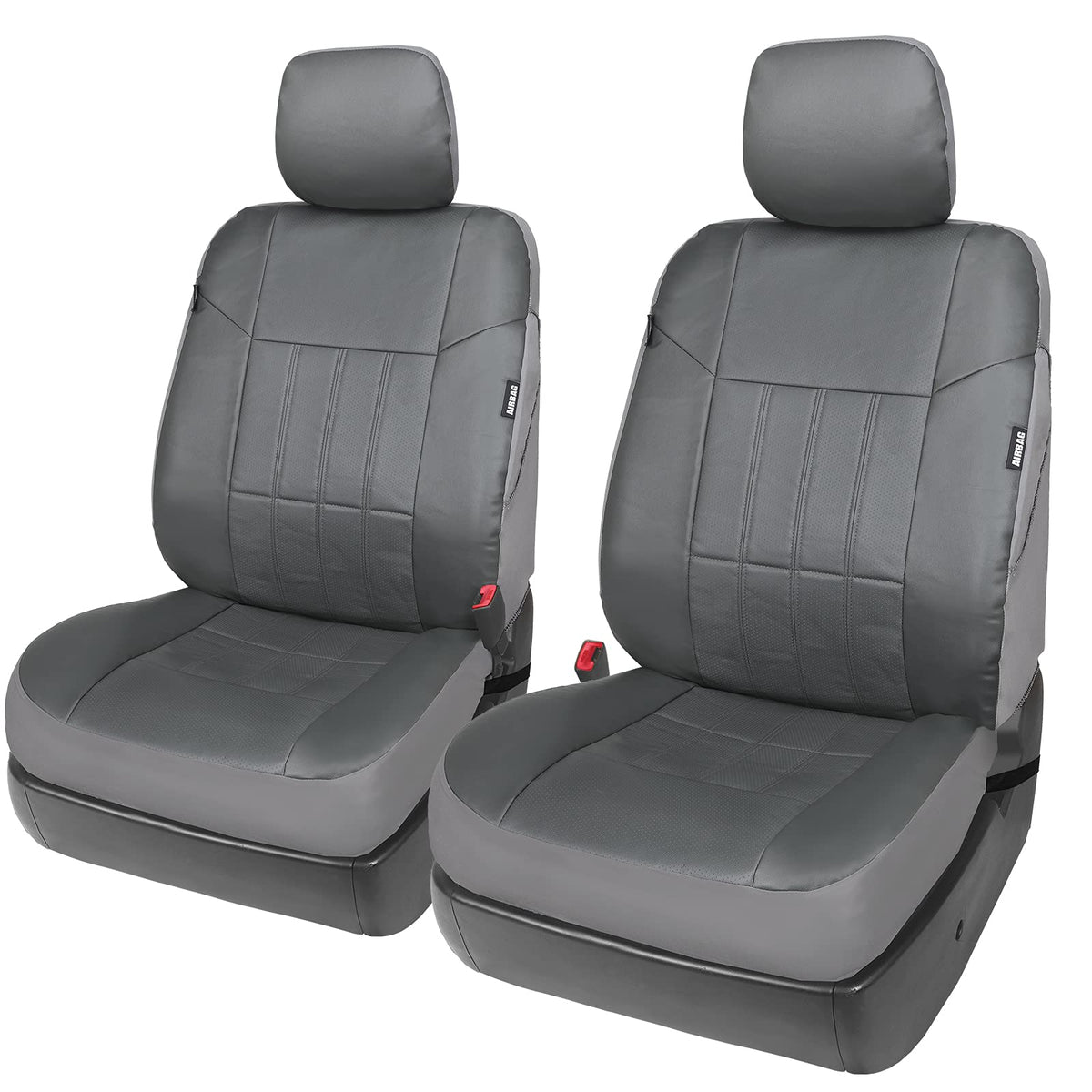 Leader Accessories General 2Pcs Leather Seat Covers Grey With Headrest Covers Airbag Compatible Universal Fit Cars Suv Trucks Fr