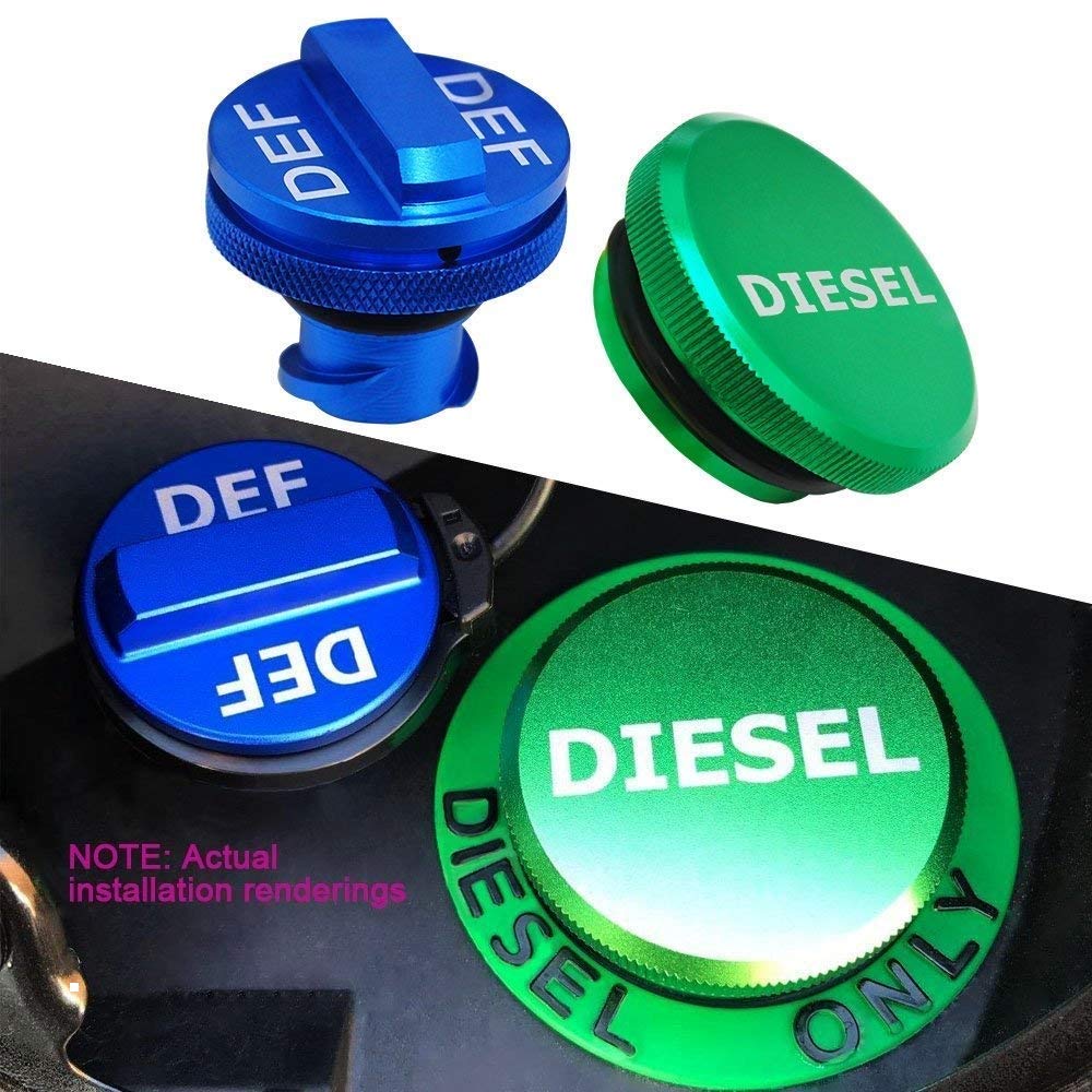Aluminum Fuel Cap Combo Pack,Diesel Fuel Cap For Dodge - Magnetic Green Diesel Fuel Cap And Non-Magnetic Blue Def Cap For 2013-2018 Dodge Ram Diesel Trucks 1500 2500 3500