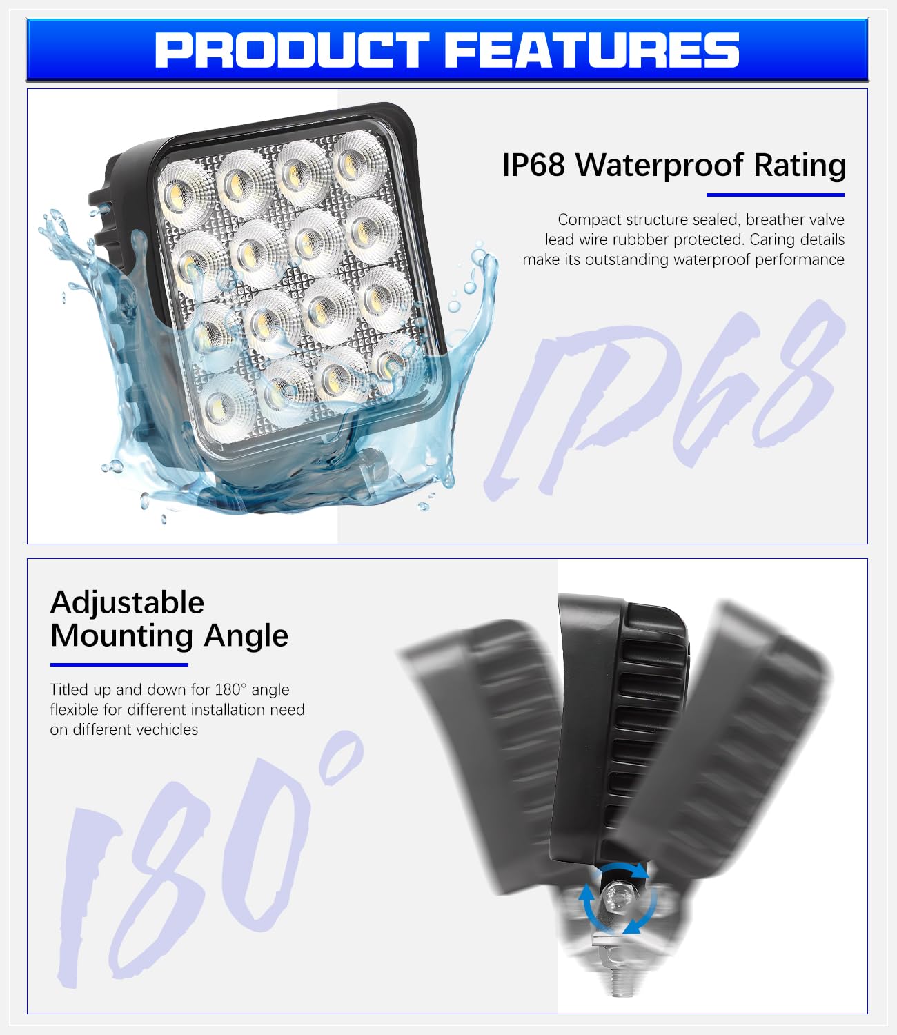 Exzeit 128W Led Equipments Work Lights Truck Trators Skid Steer Lights, 12800 Lumens Flood Light Led Work Lights For Excavator G