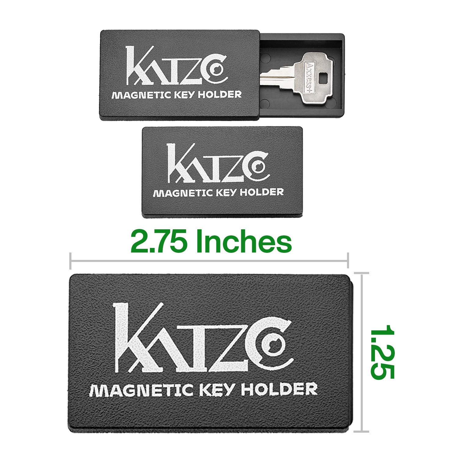 Katzco Magnetic Key Holder - 3 Pack - 1.25 X 2.75 Inches - Rugged Black Plastic Cases With Strong Magnets - For Safe Compartment