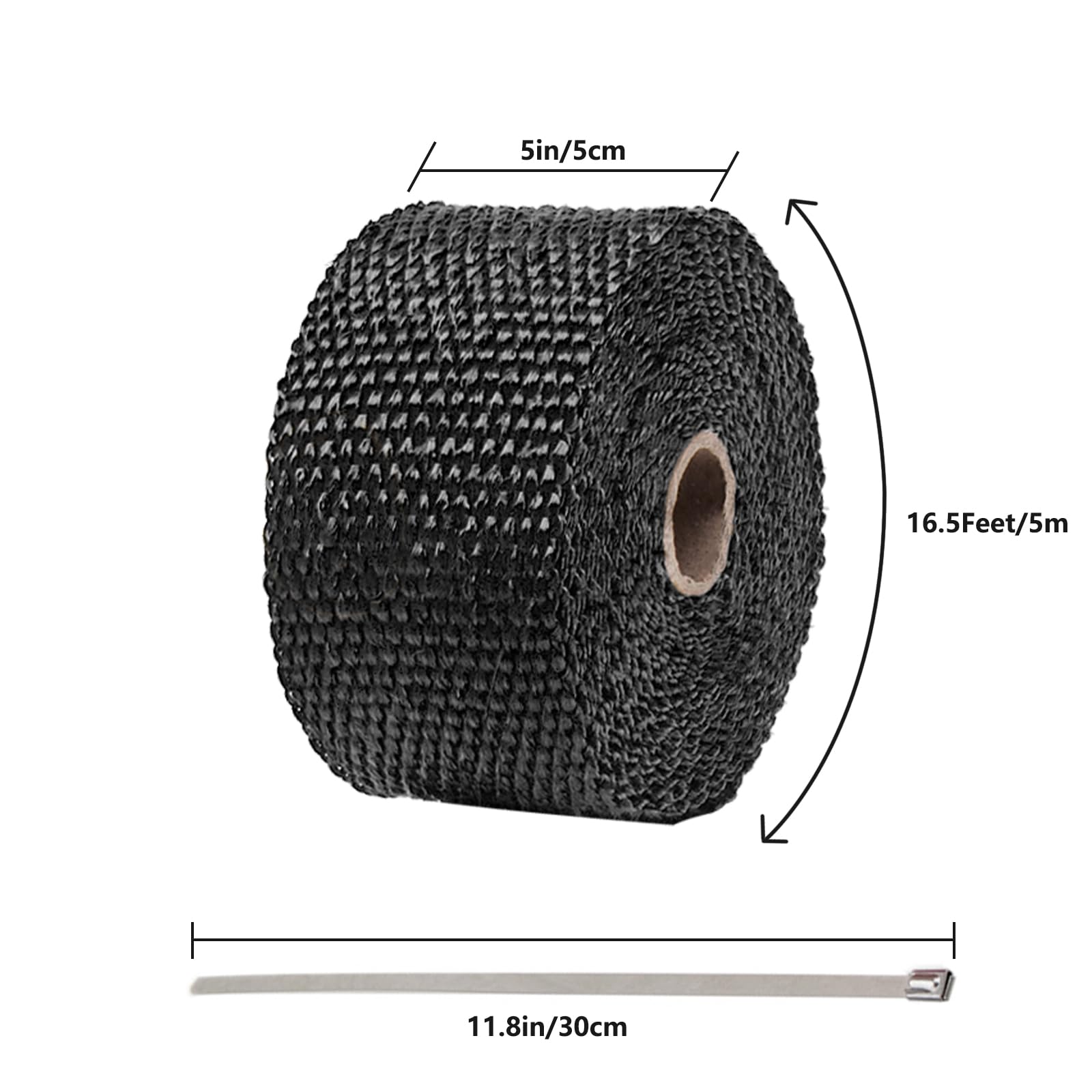 Big-Autoparts 2'' X 16 Feet Exhaust Manifold Fiberglass Heat Wrap Thermal Wrap Tape And Stainless Ties Kit,Black