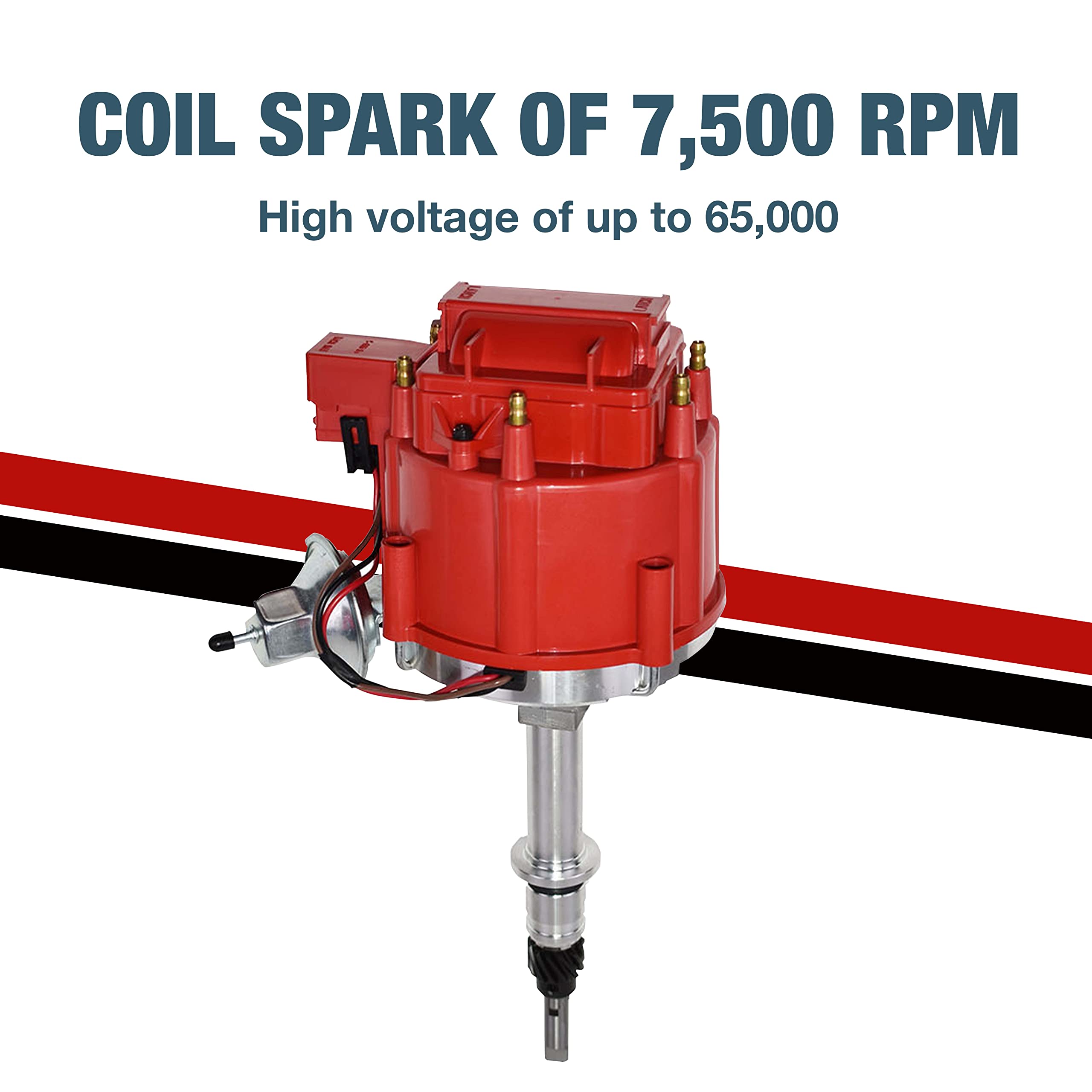 A-Team Performance - Complete HEI Distributor 65K Coil 7500 RPM - Compatible With Chevrolet Chevy GM GMC Truck Late Model Inline 6 Cylinder 230 250 292 One Wire Installation Red Cap