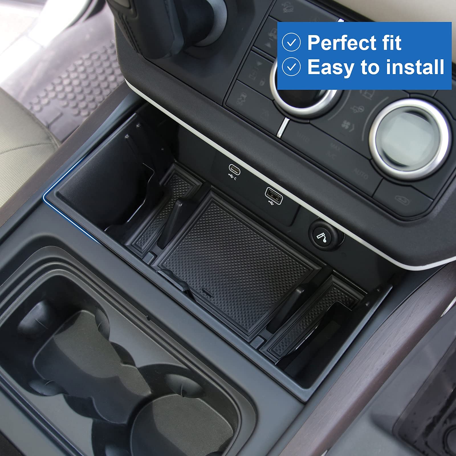 YEVEDUO for Land Rover Defender 90 110 130 Accessories 2020-2024 Center Console Organizer Tray Storage Box with Phone Slot, Glas